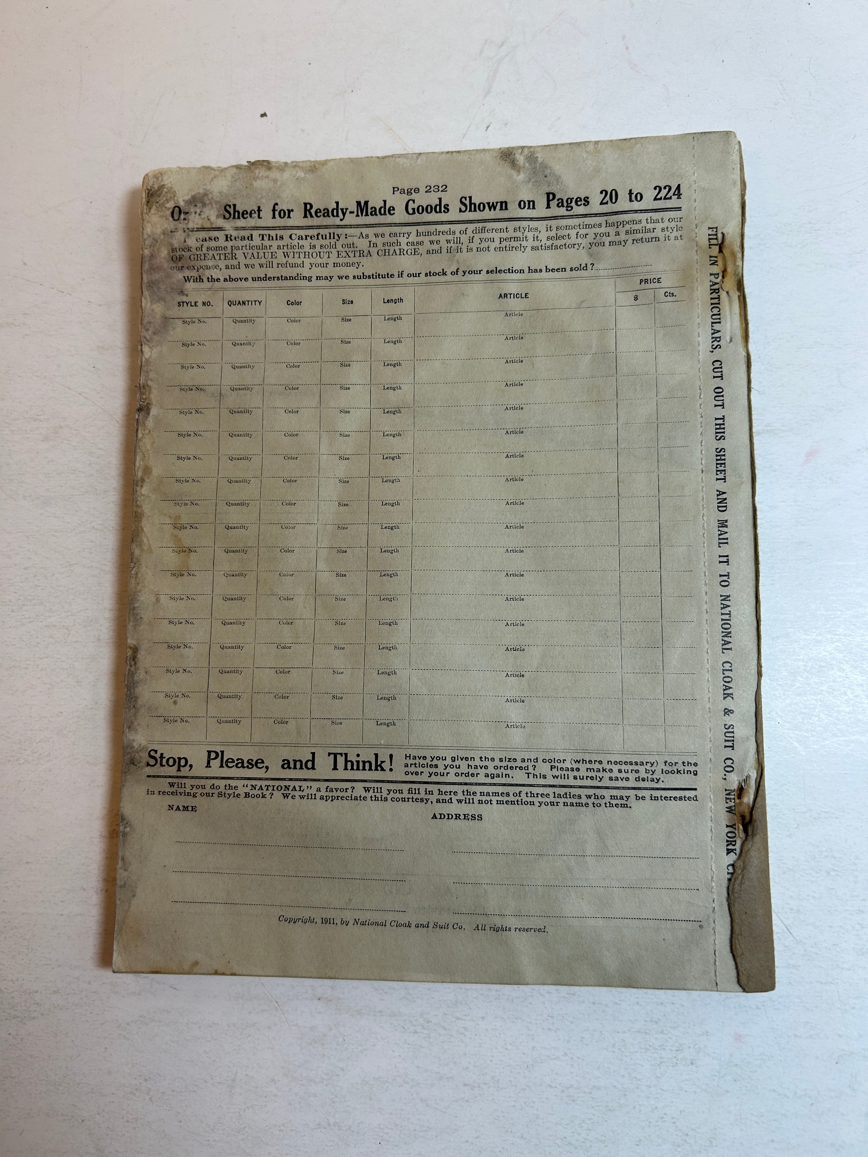 National Style Book Cloak and Suit Co 1911