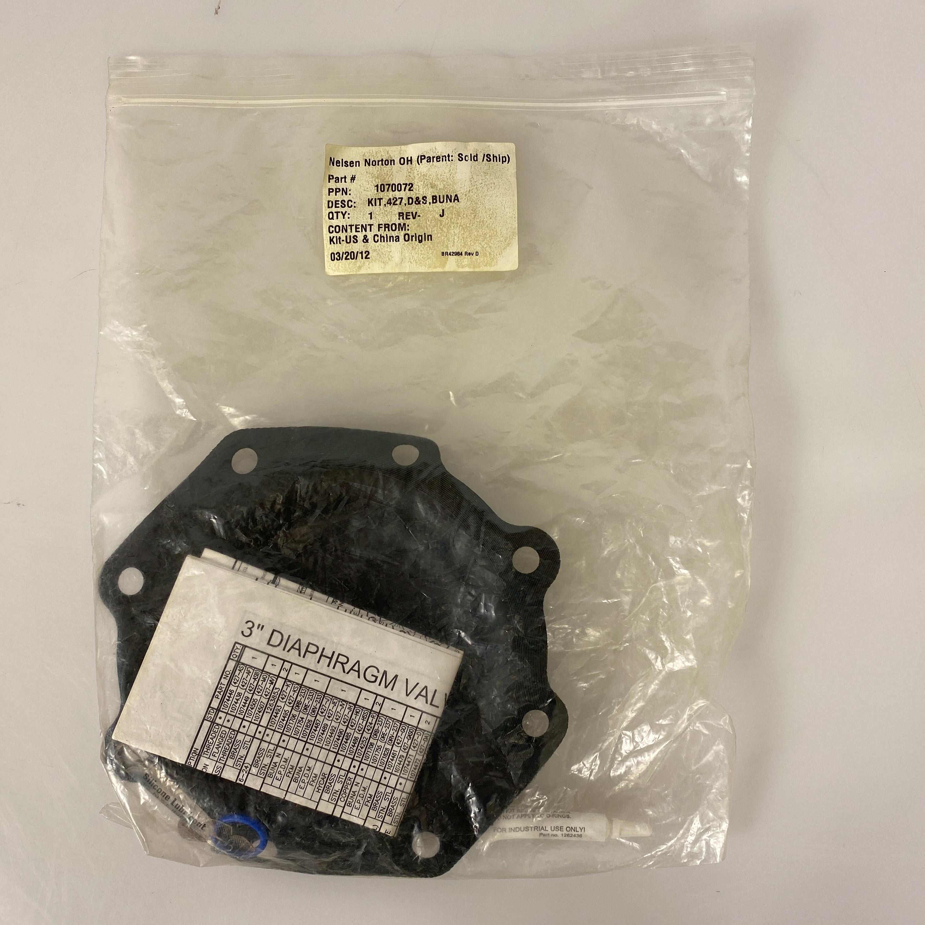 Nelsen Norton #1070072 Aquamatic 427 Diaphragm Valve Kit Pack of 6