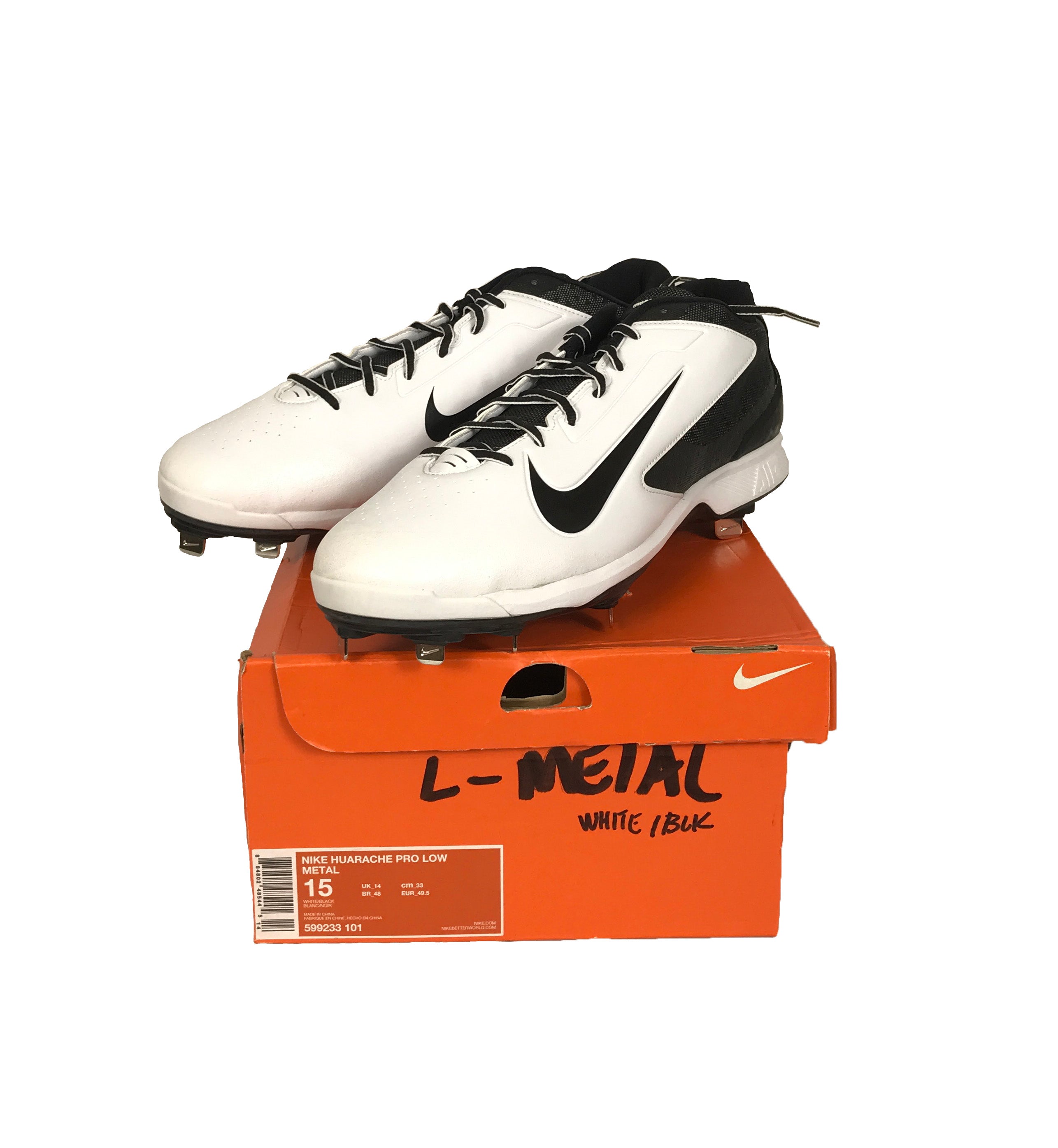 Nike Huarache Pro Low Metal Black and White Baseball Cleats Men's