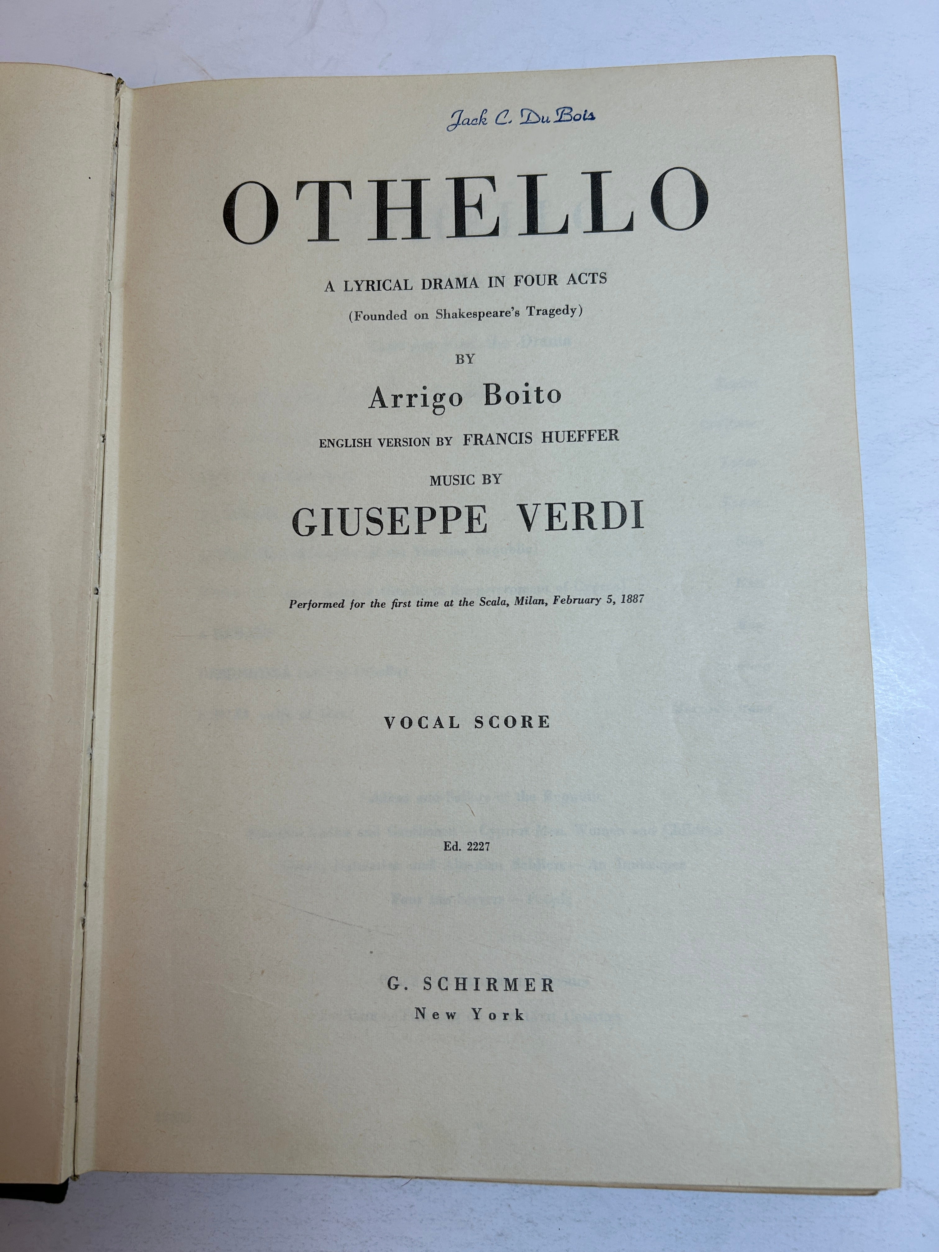 Otello by Verdi Bilingual Opera Score Schirmer HC