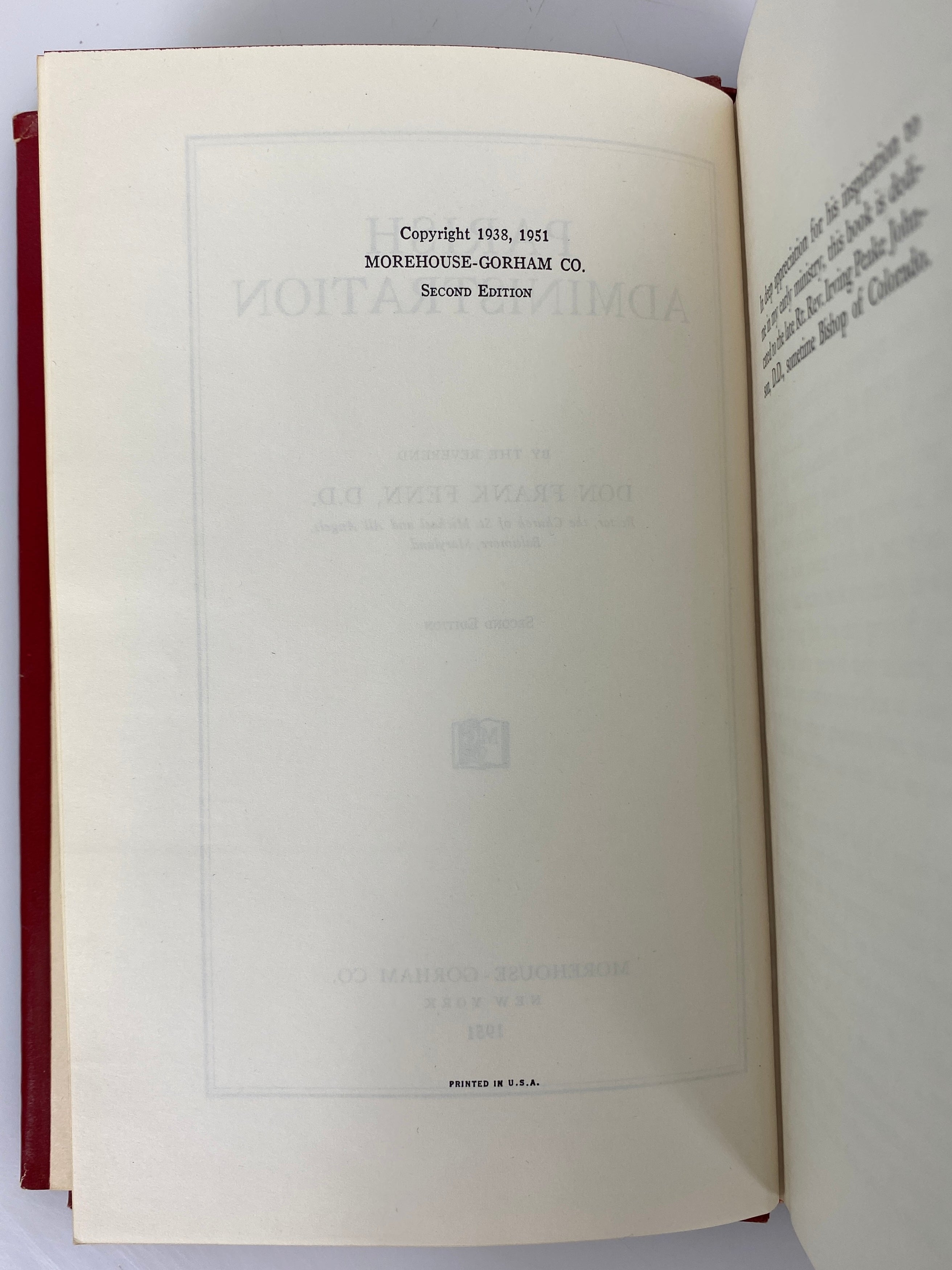 Parish Administration by Don Frank Fenn 1951 Rare Vintage HC DJ