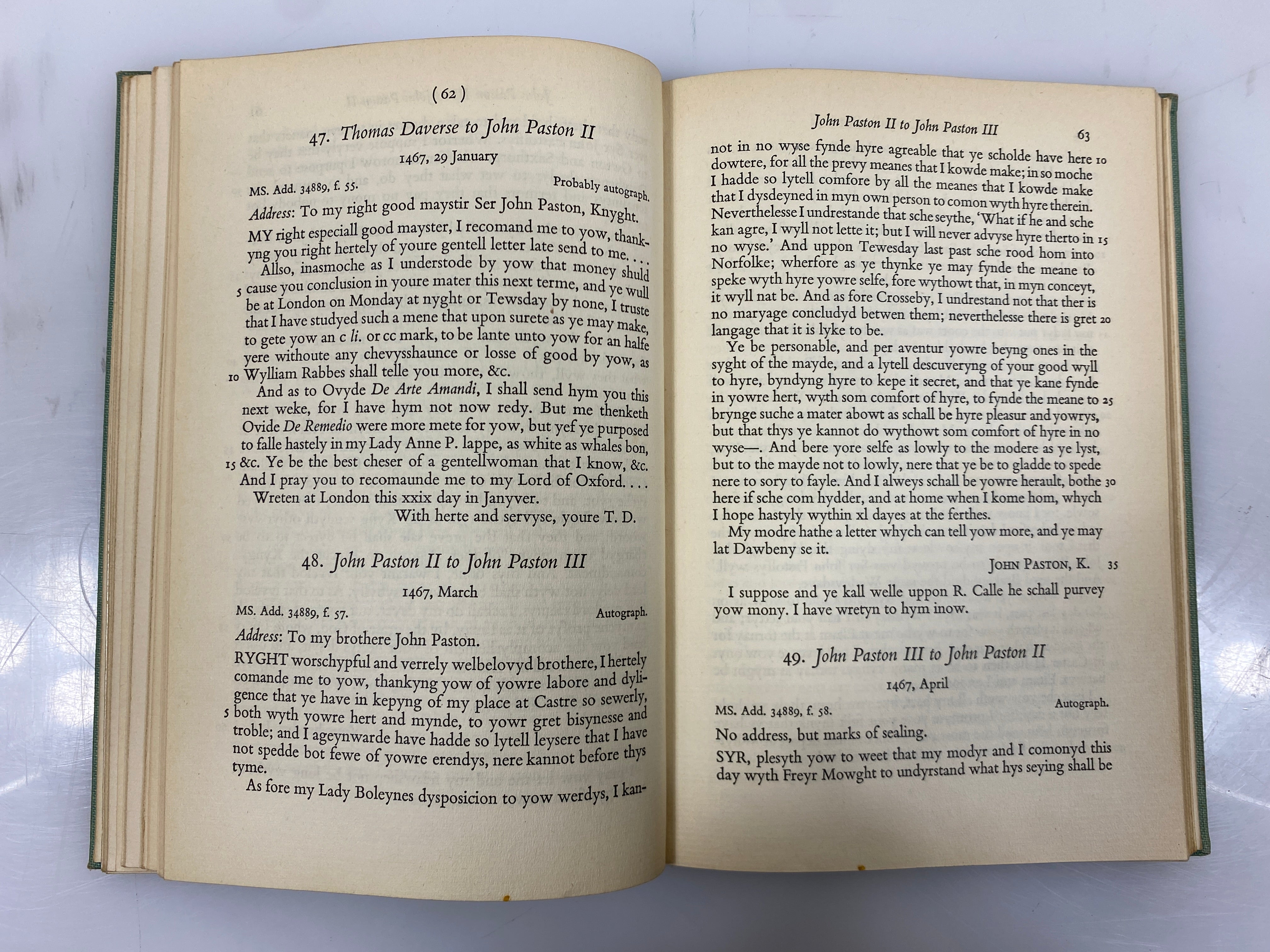 Paston Letters Norman Davis Oxford University Press 1958 HC