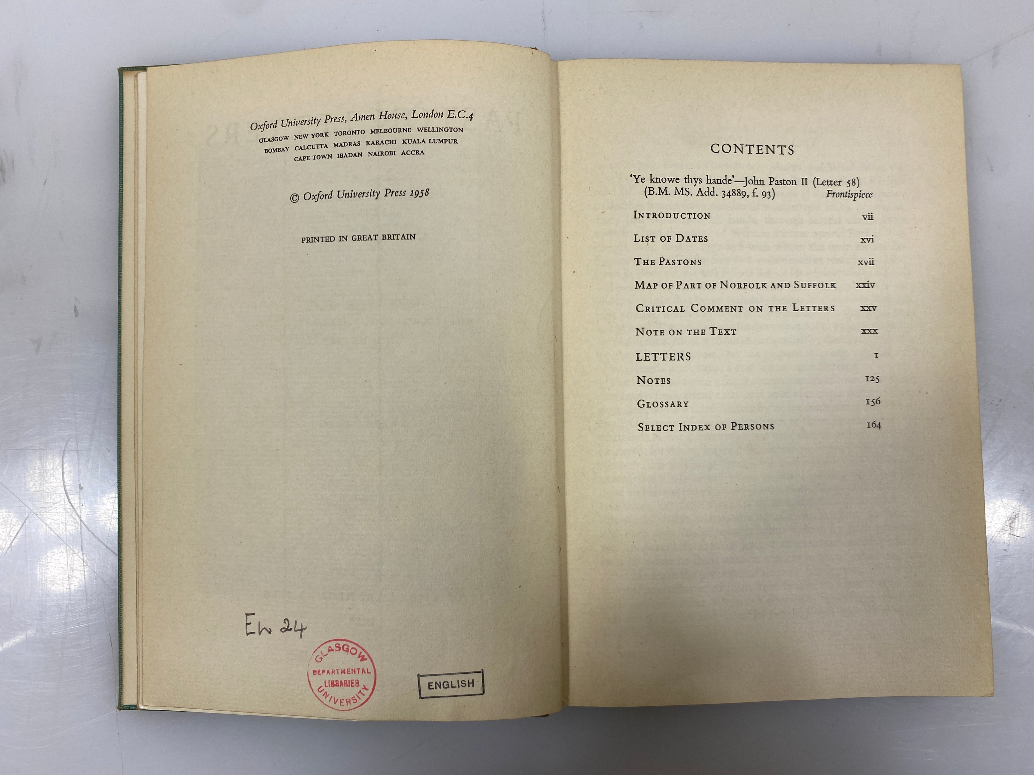 Paston Letters Norman Davis Oxford University Press 1958 HC