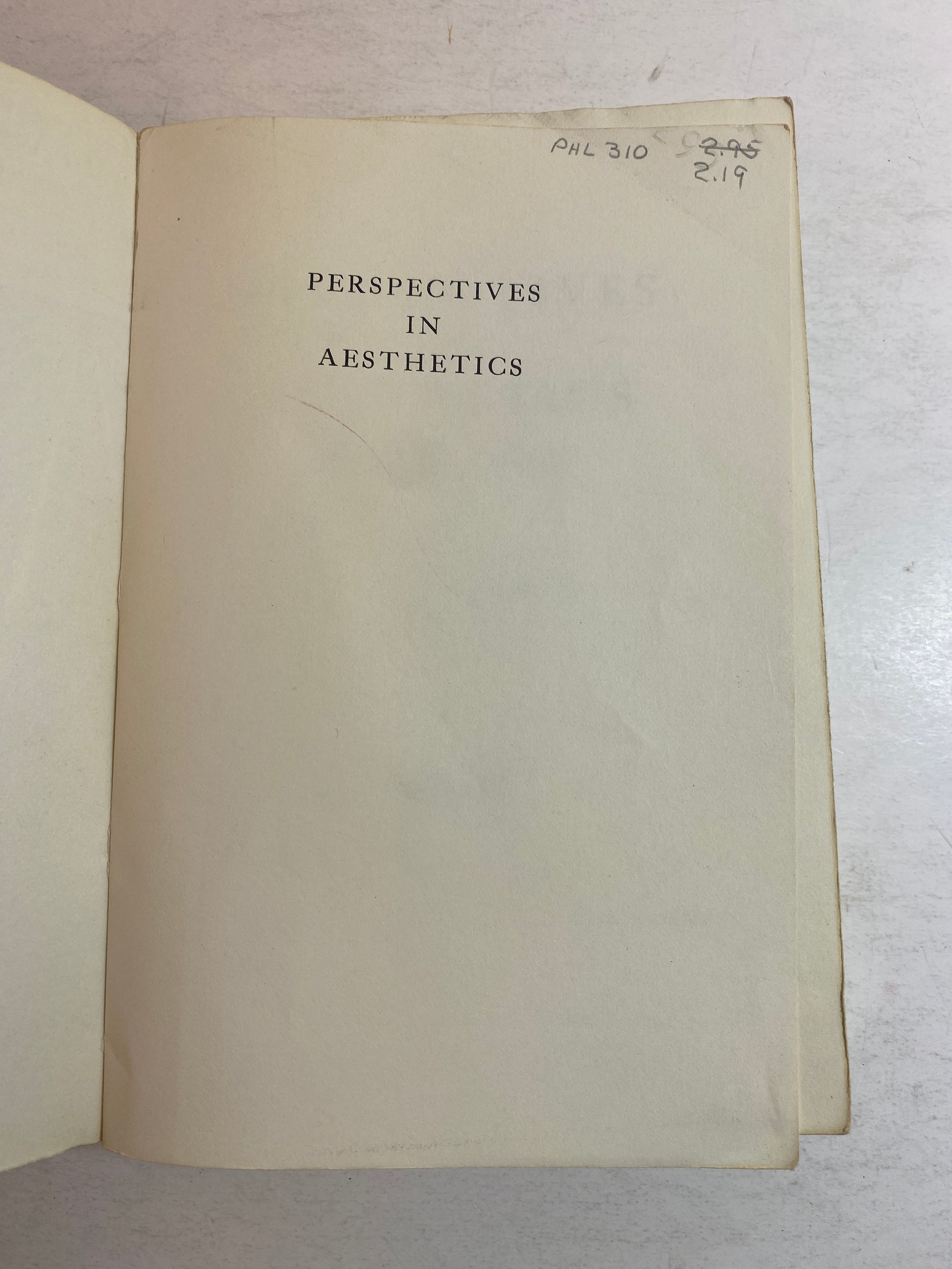 Perspectives in Aesthetics Plato to Camus 1967