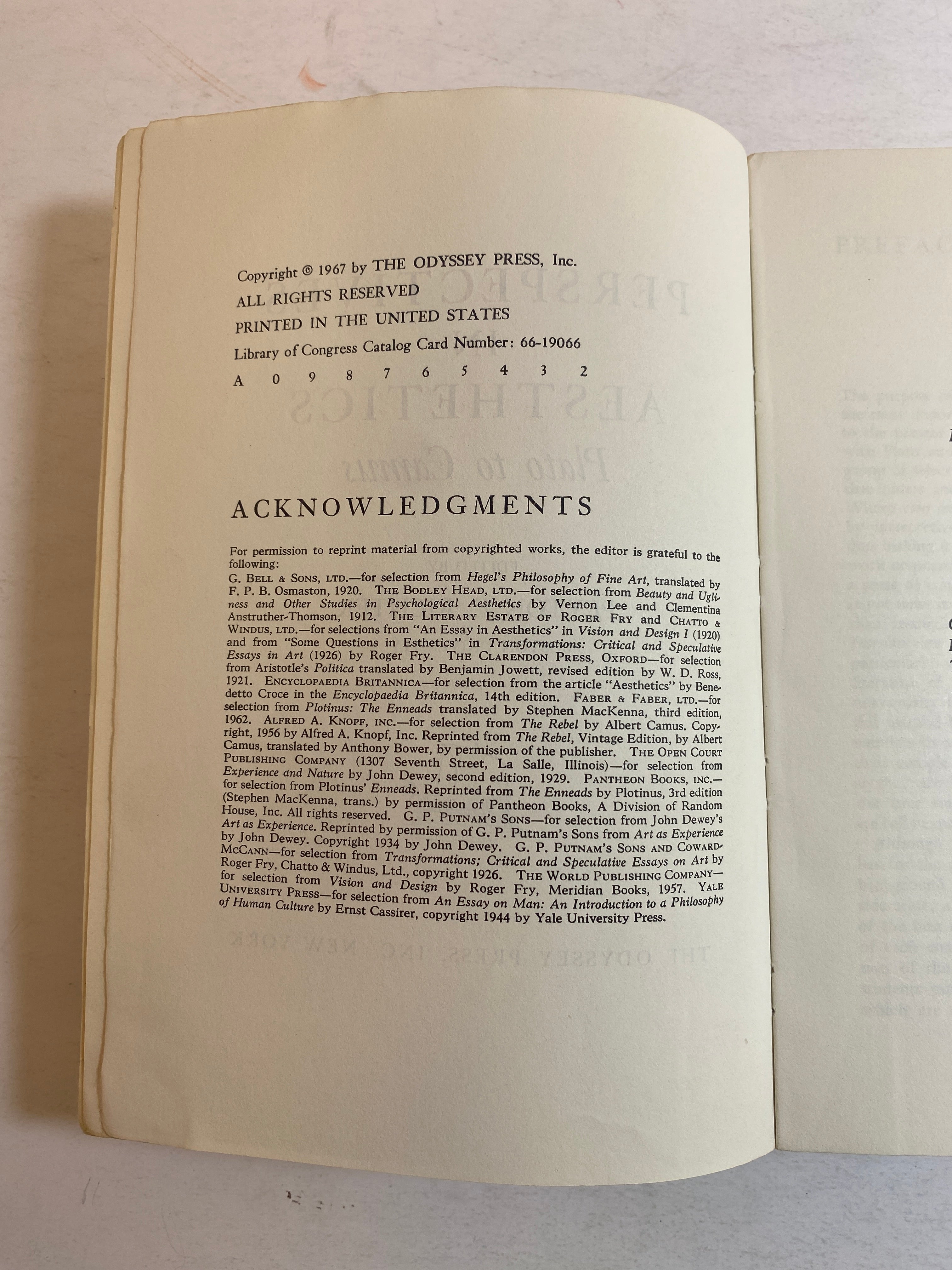Perspectives in Aesthetics Plato to Camus 1967