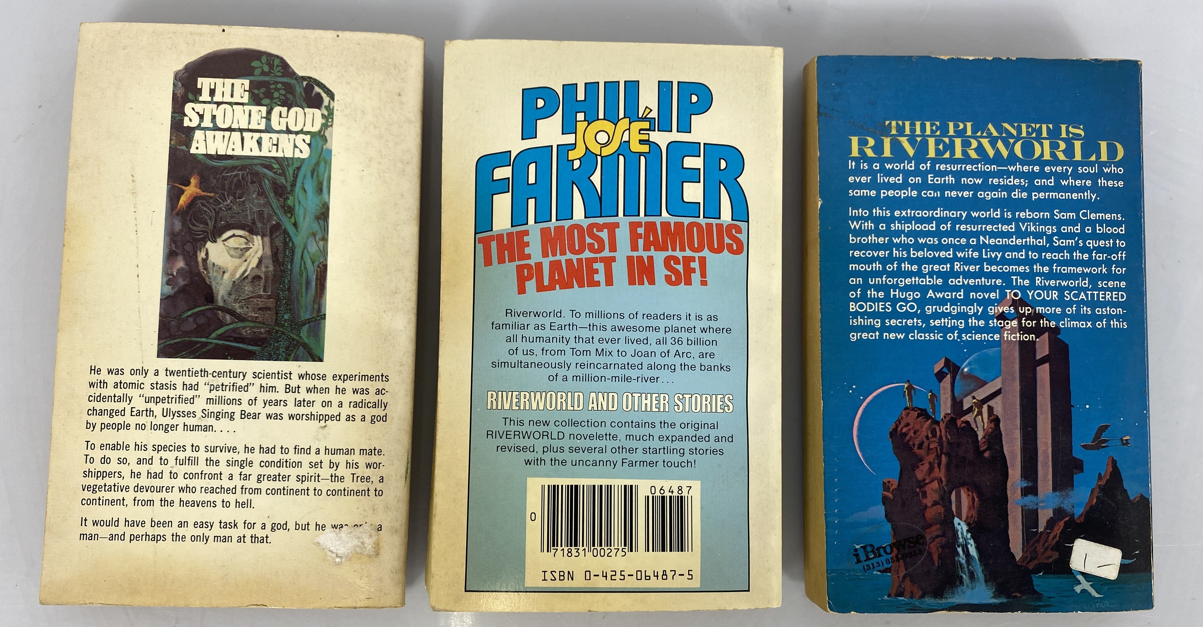 Philip Jose Farmer Sci Fi Lot of 3 Paperbacks Riverworld, Stone God, Riverboat