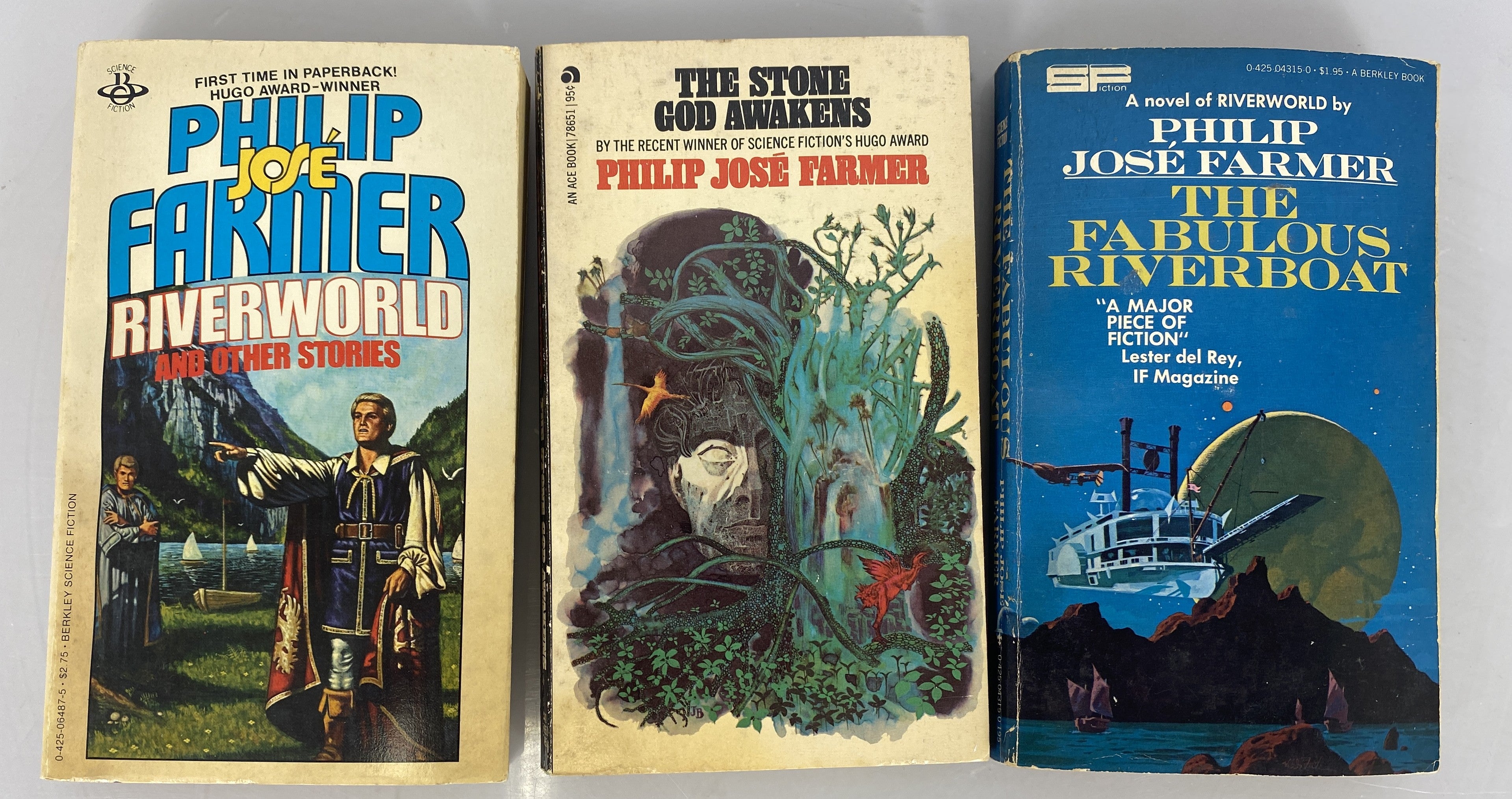 Philip Jose Farmer Sci Fi Lot of 3 Paperbacks Riverworld, Stone God, Riverboat