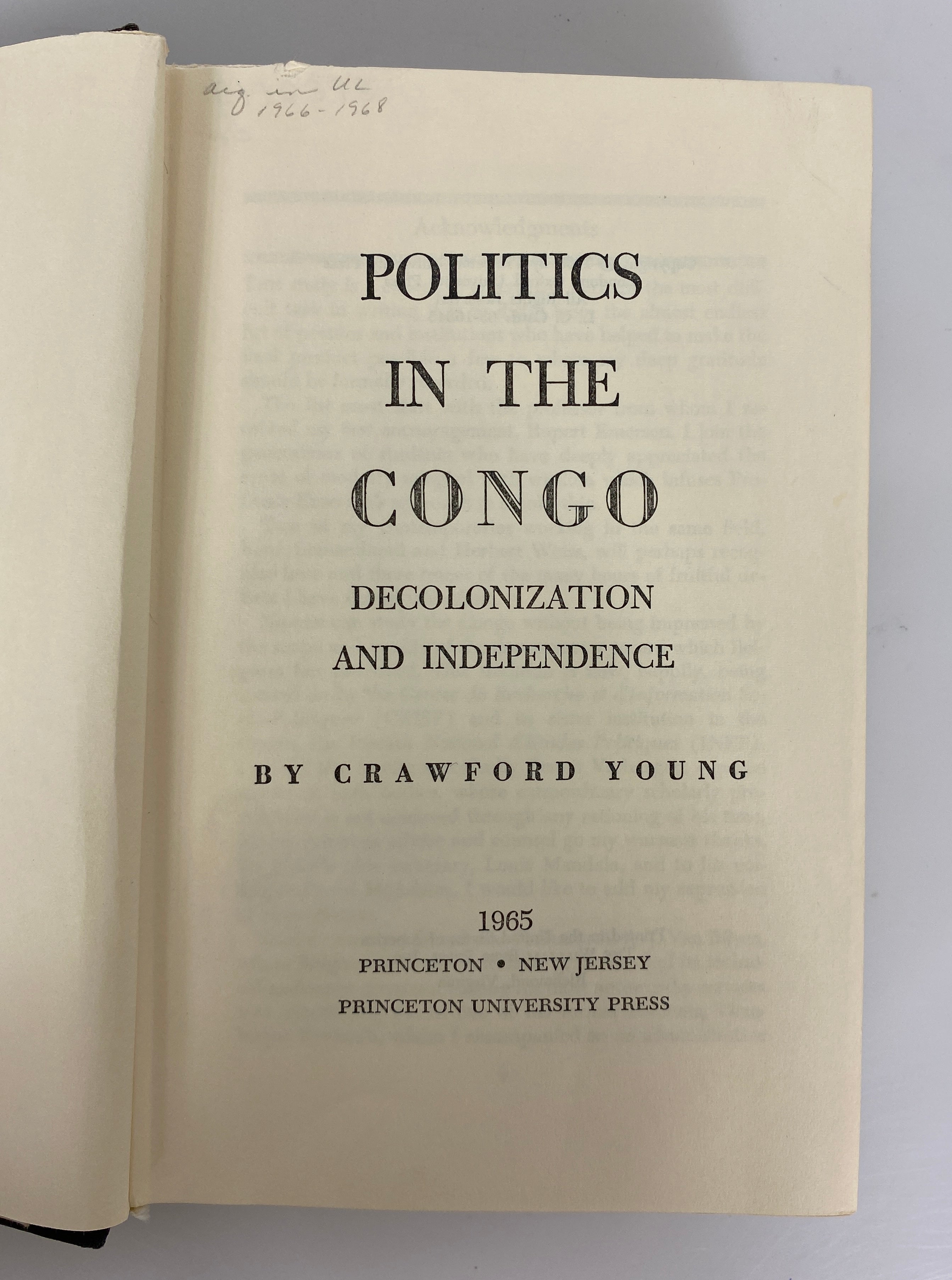 Politics in the Congo by Crawford Young 1965 Ex-Library HC