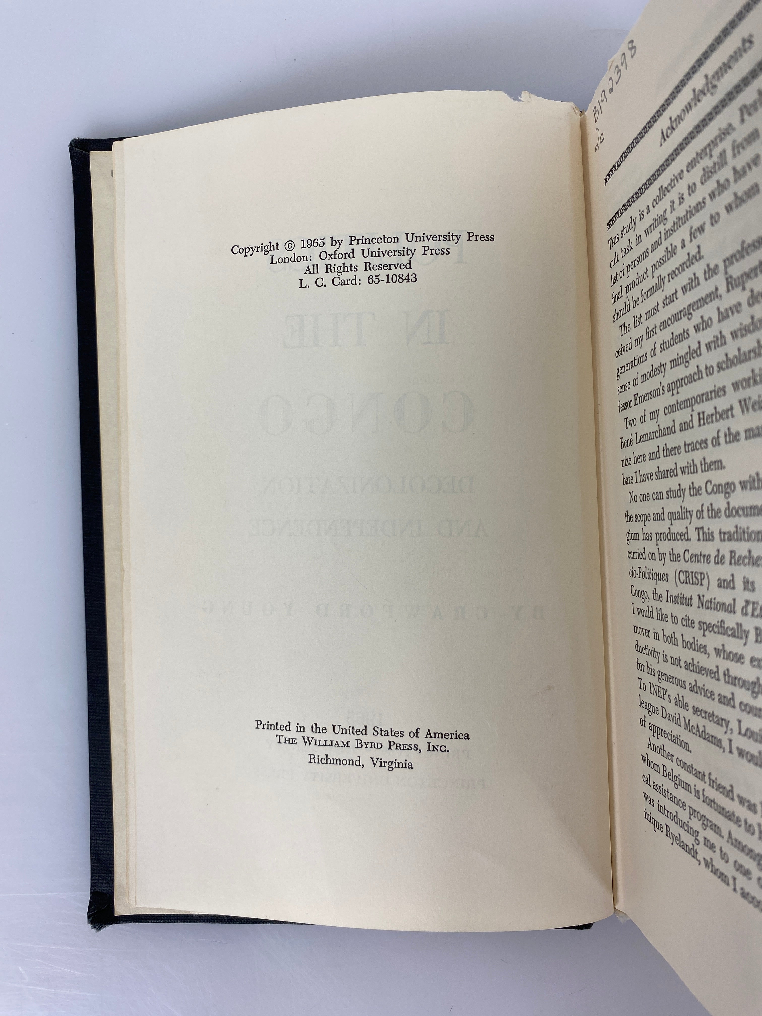Politics in the Congo by Crawford Young 1965 Ex-Library HC
