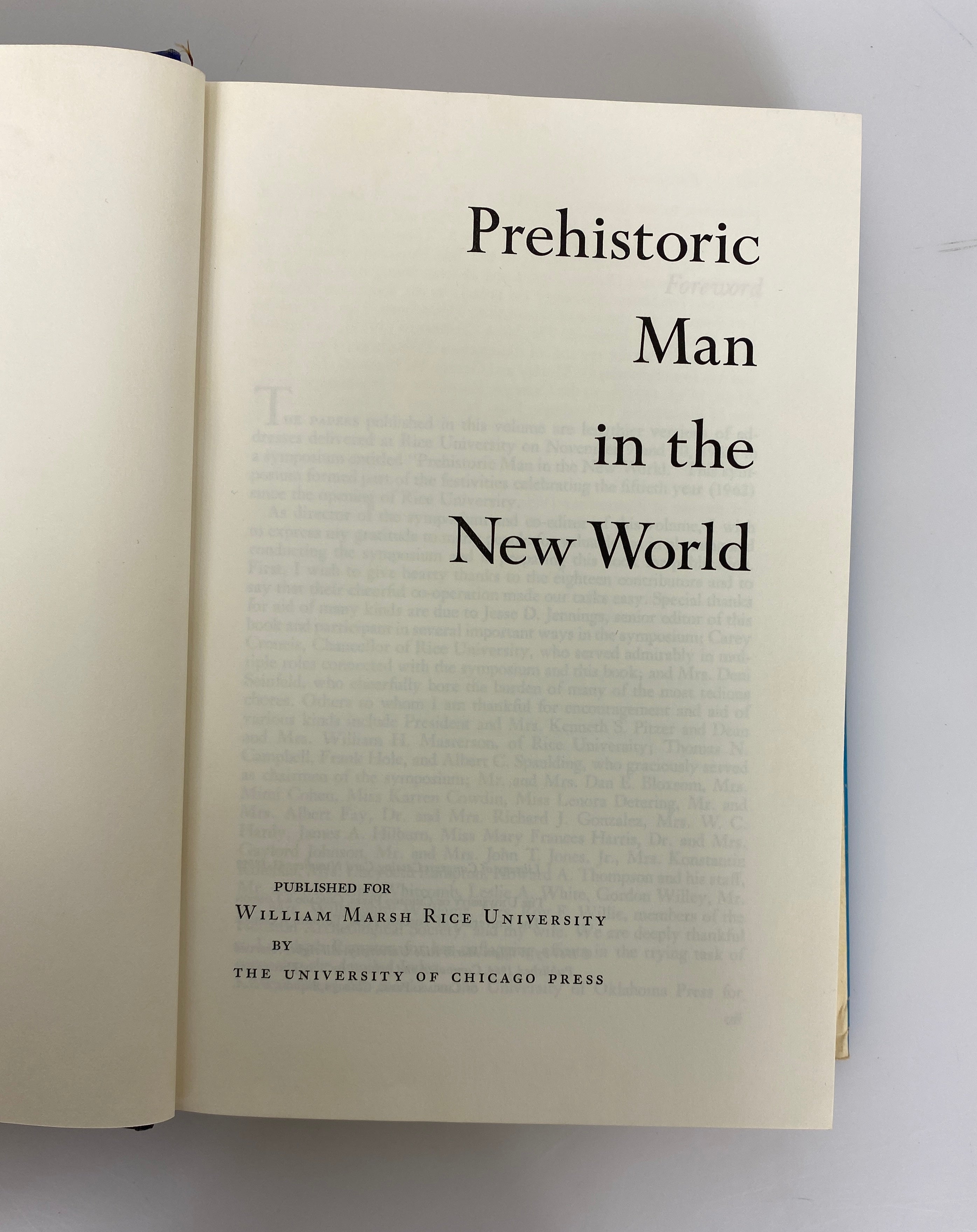 Prehistoric Man in the New World by Jennings/Norbeck 1964 HC DJ