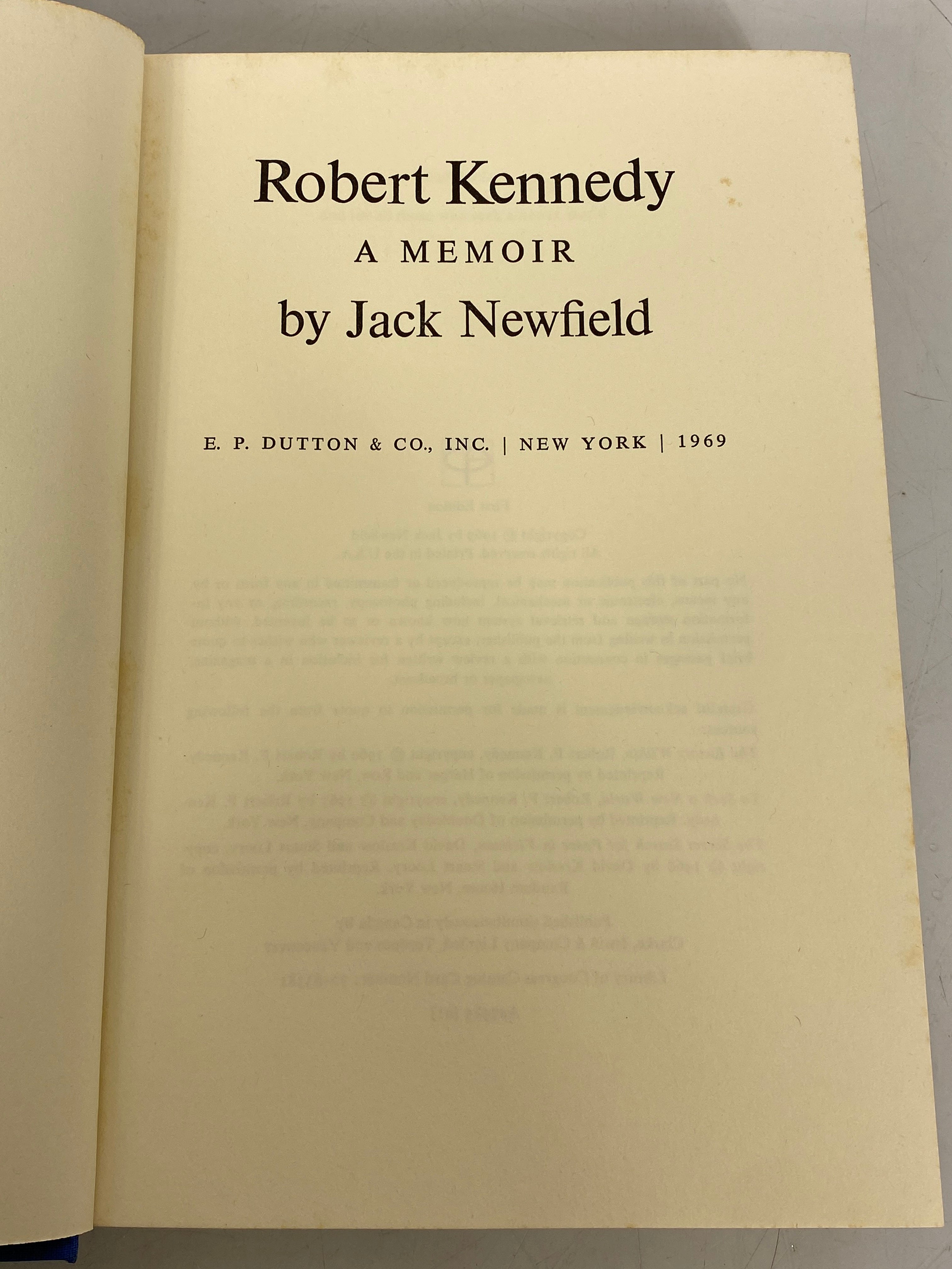 Robert Kennedy a Memoir by Jack Newfield 1969 1st Edition HC DJ