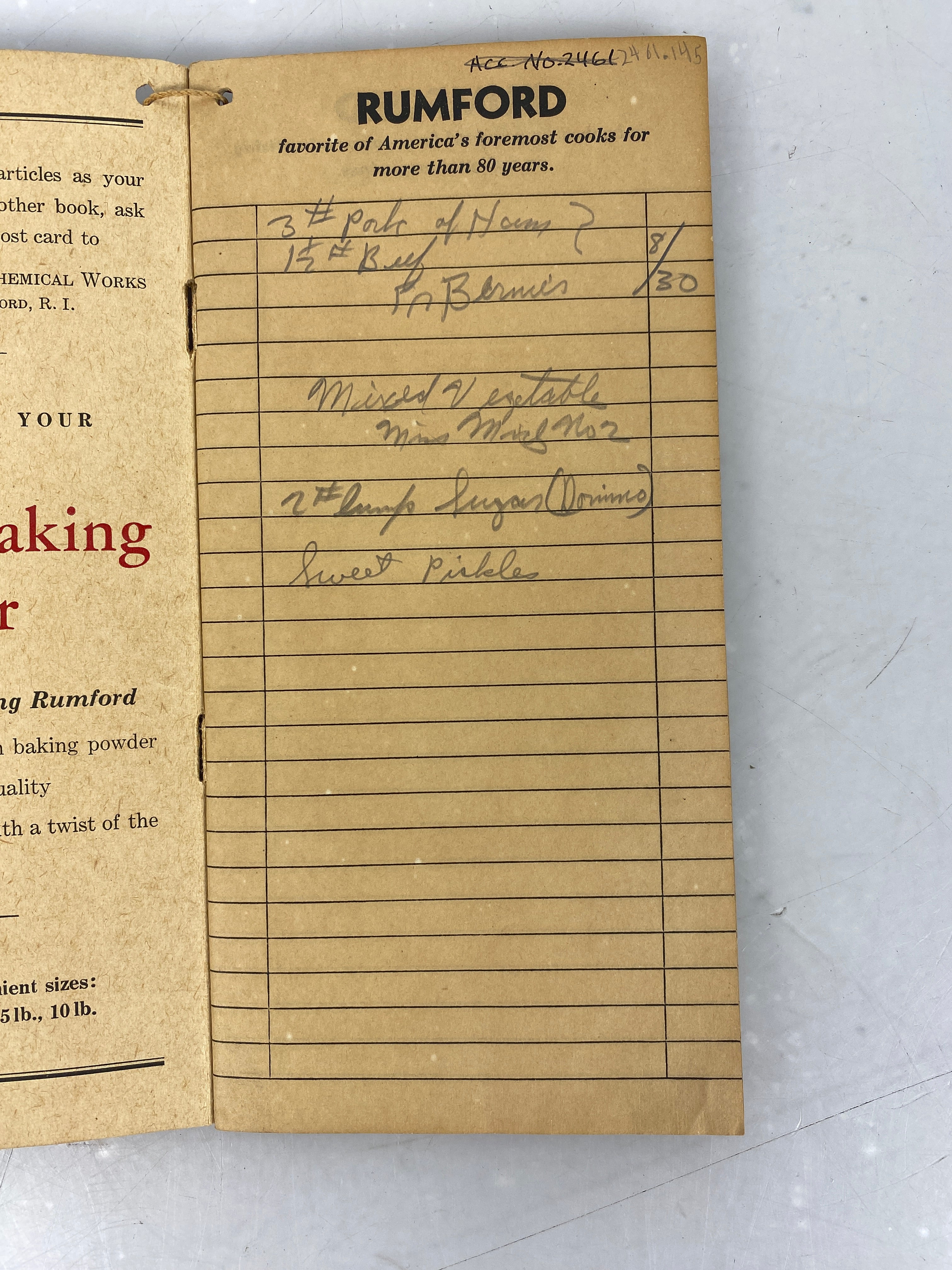 Rumford Baking Powder vintage stock book