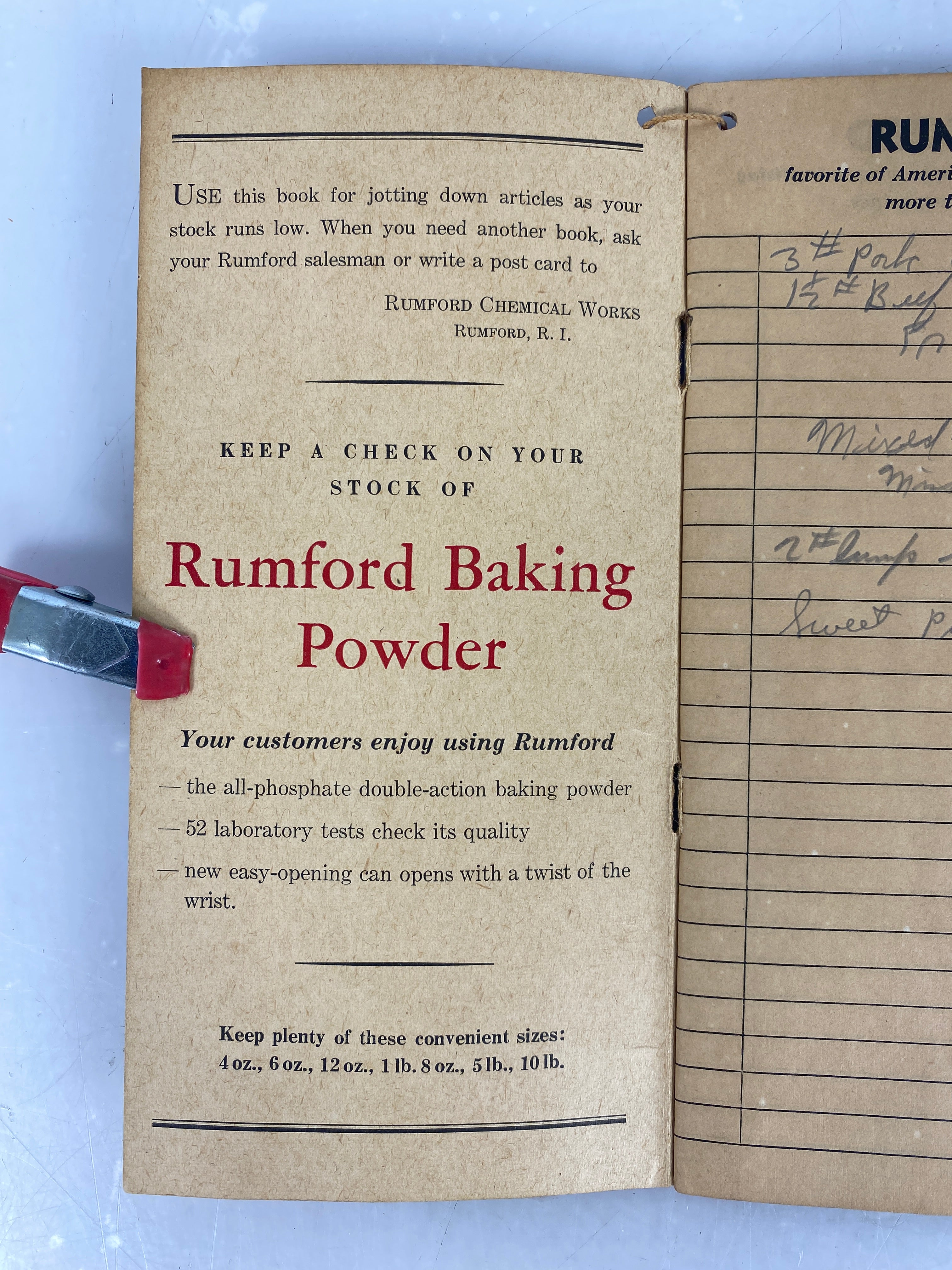 Rumford Baking Powder vintage stock book