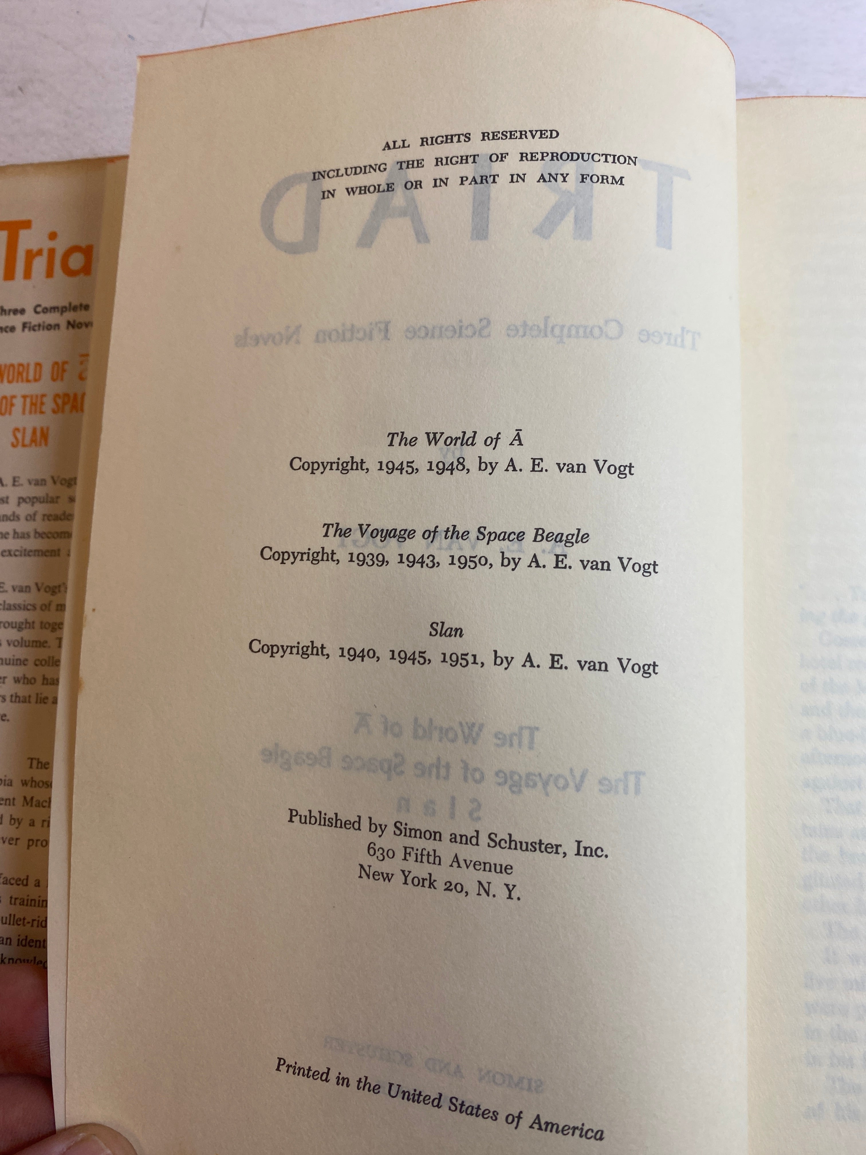 Science Fiction Novel Triad AE van Vogt HCDJ 1951