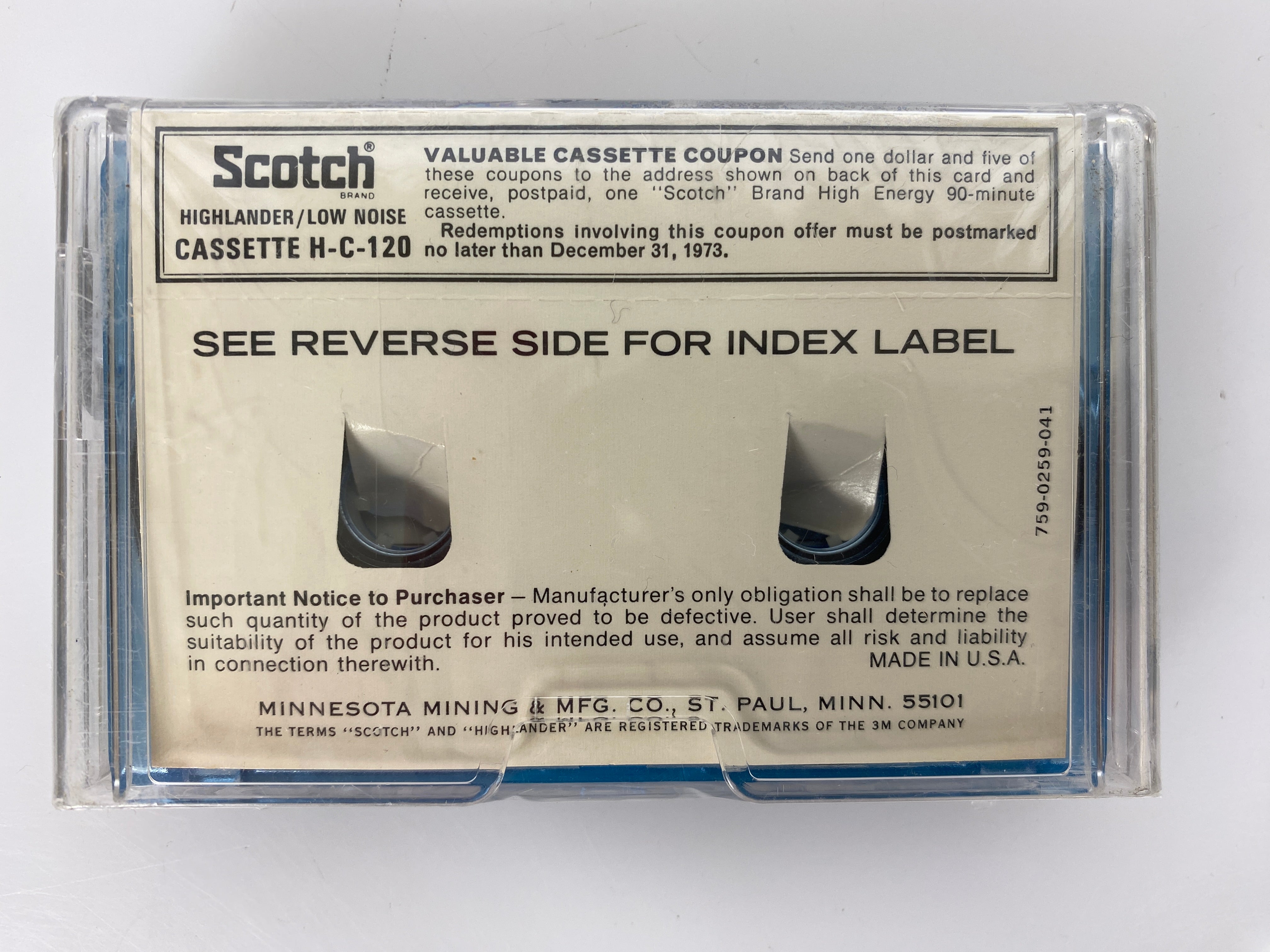 Scotch C-120 Highlander/Low Noise Cassette Tape *New*