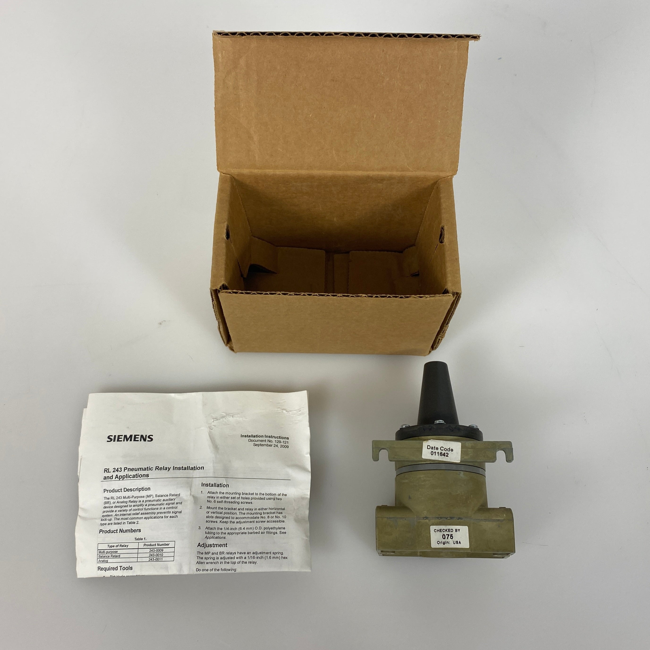 Siemens #243-0009 Pneumatic Multi Purpose Relay