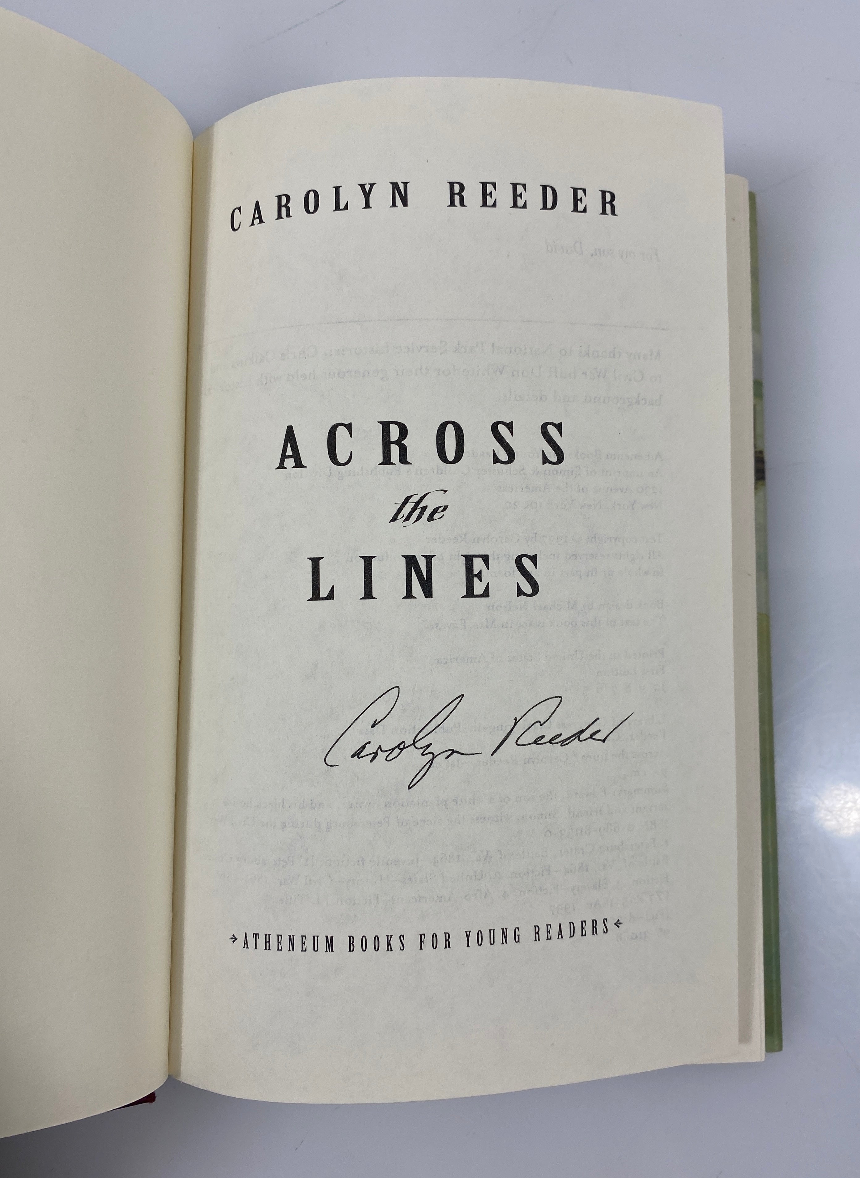 *Signed* Across the Lines Carolyn Reeder 1st Ed. 1997 HCDJ