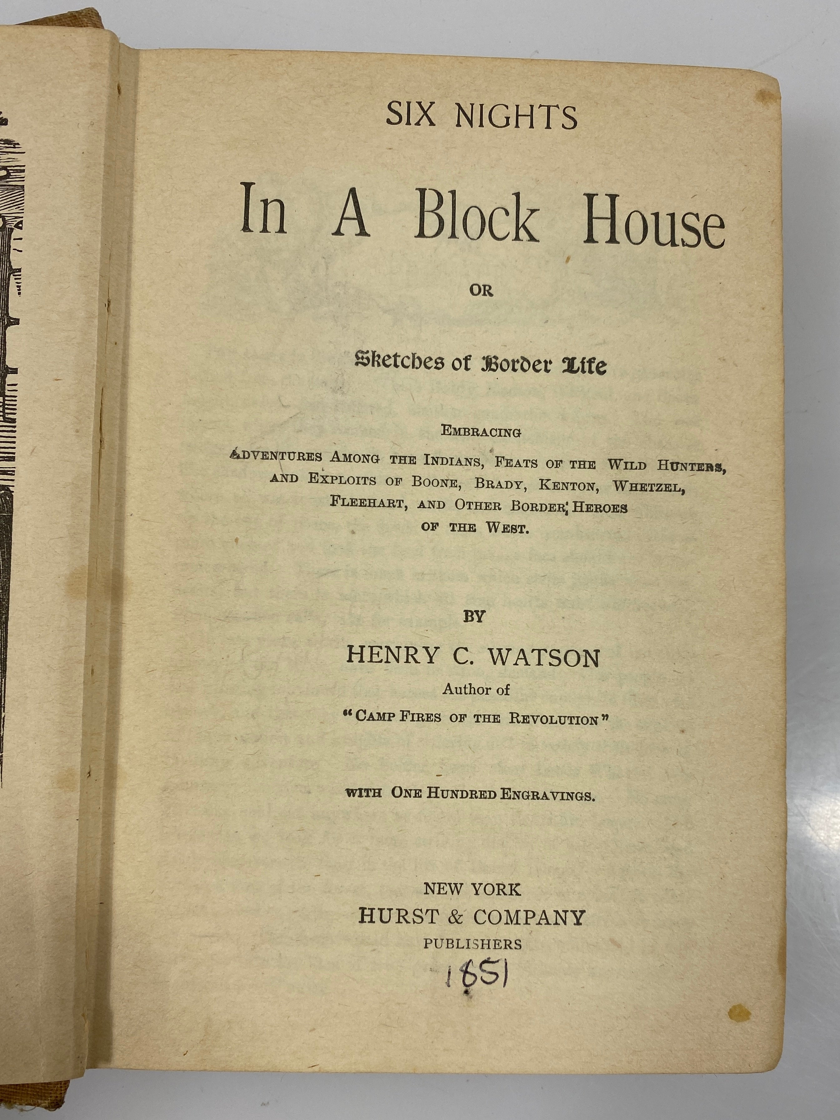 Six Nights in a Block House Watson 1851 Antique HC