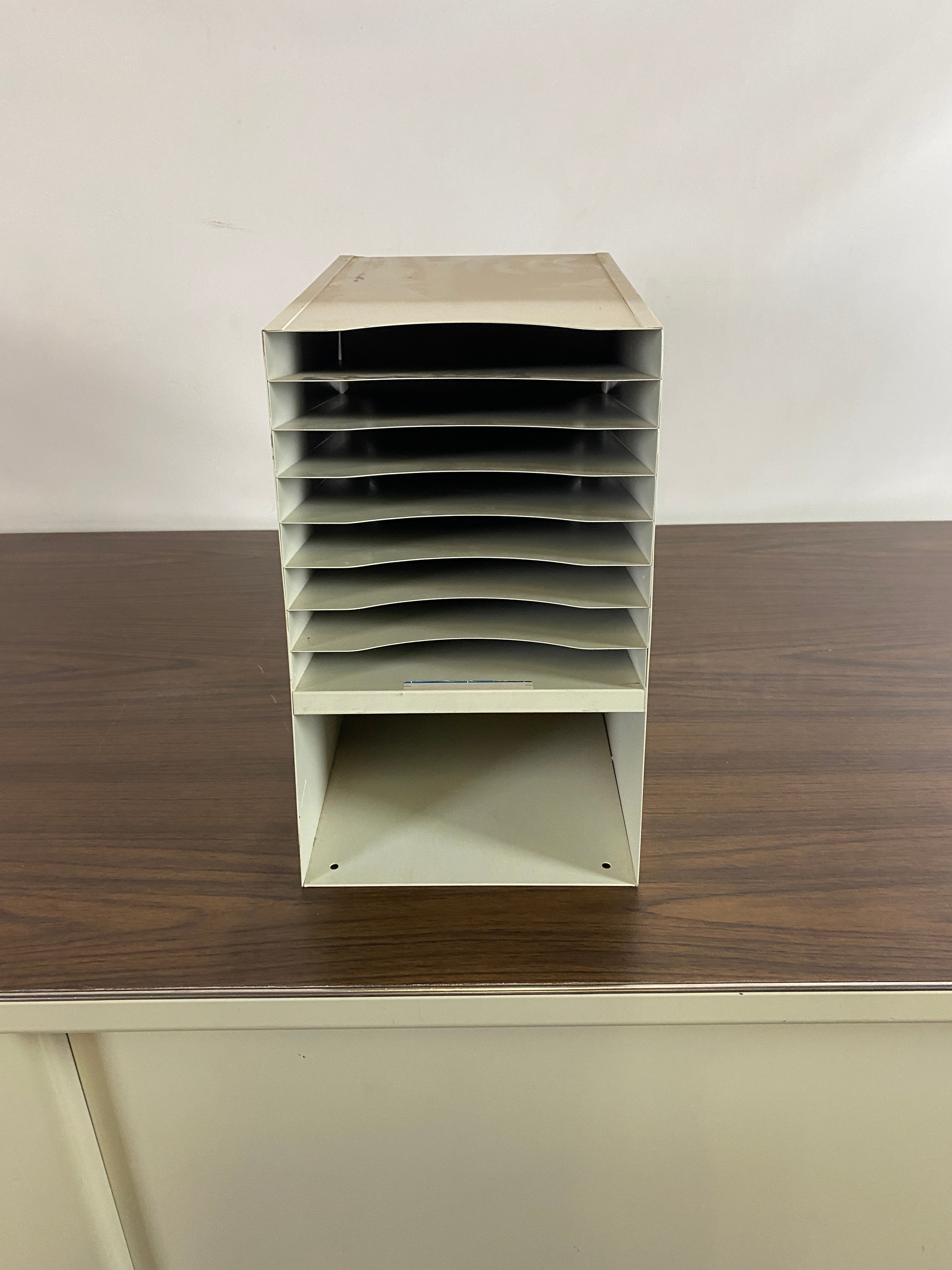 Steelcase White Tanker Desk w/ Wood Grain Top