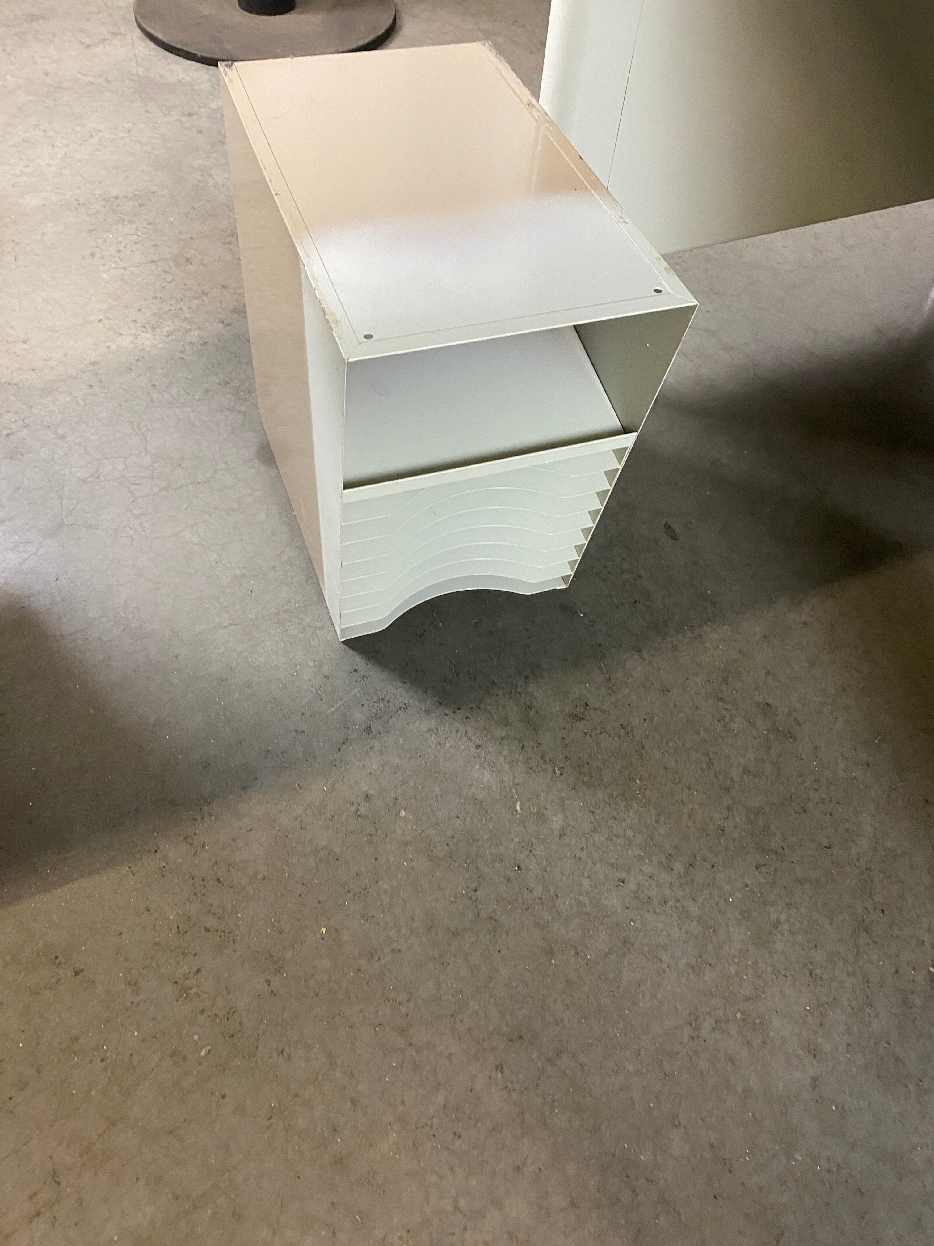 Steelcase White Tanker Desk w/ Wood Grain Top
