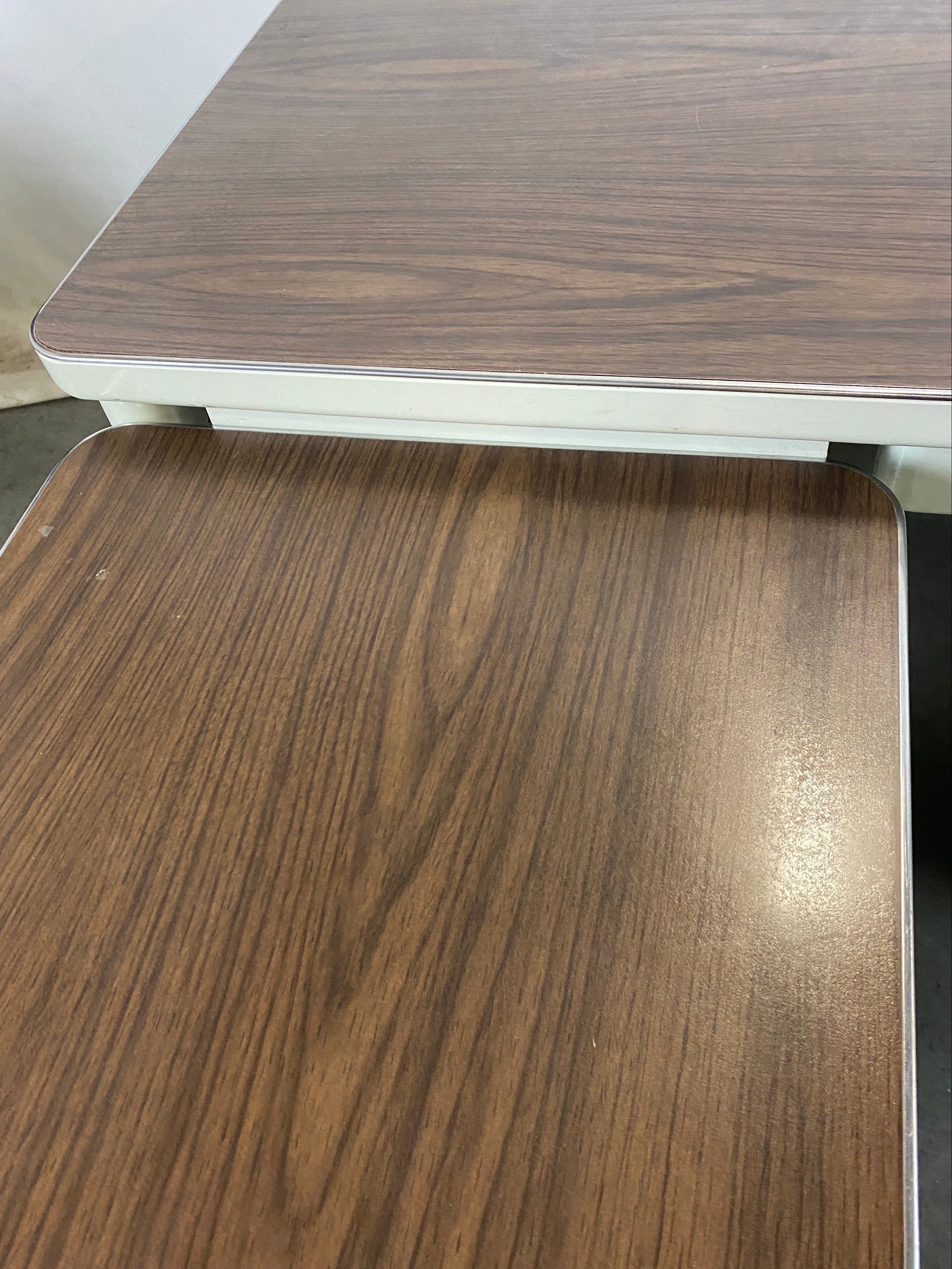 Steelcase White Tanker Desk w/ Wood Grain Top