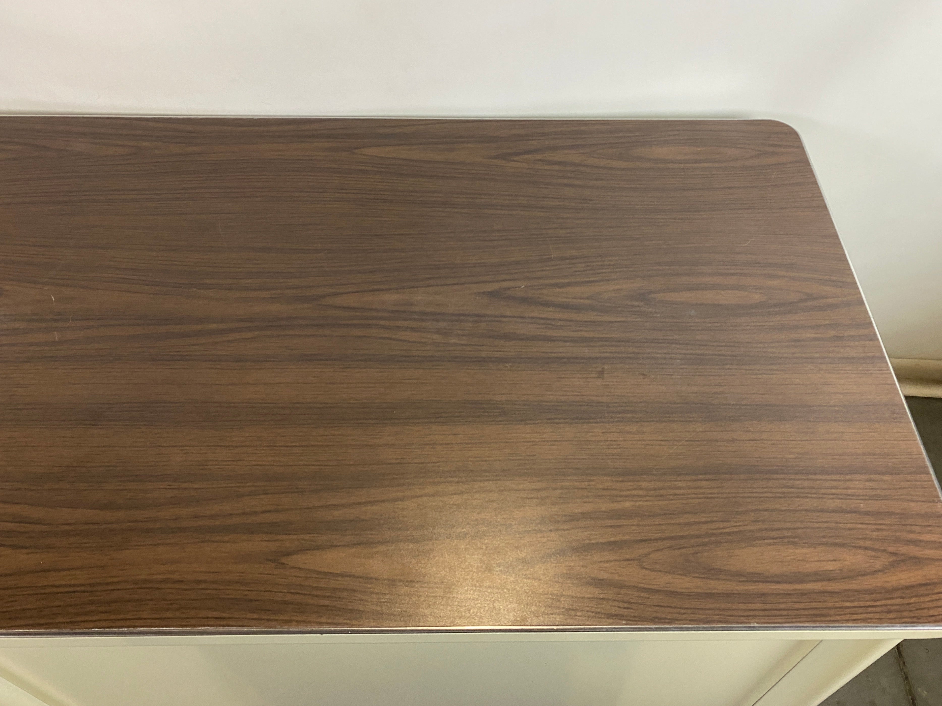 Steelcase White Tanker Desk w/ Wood Grain Top