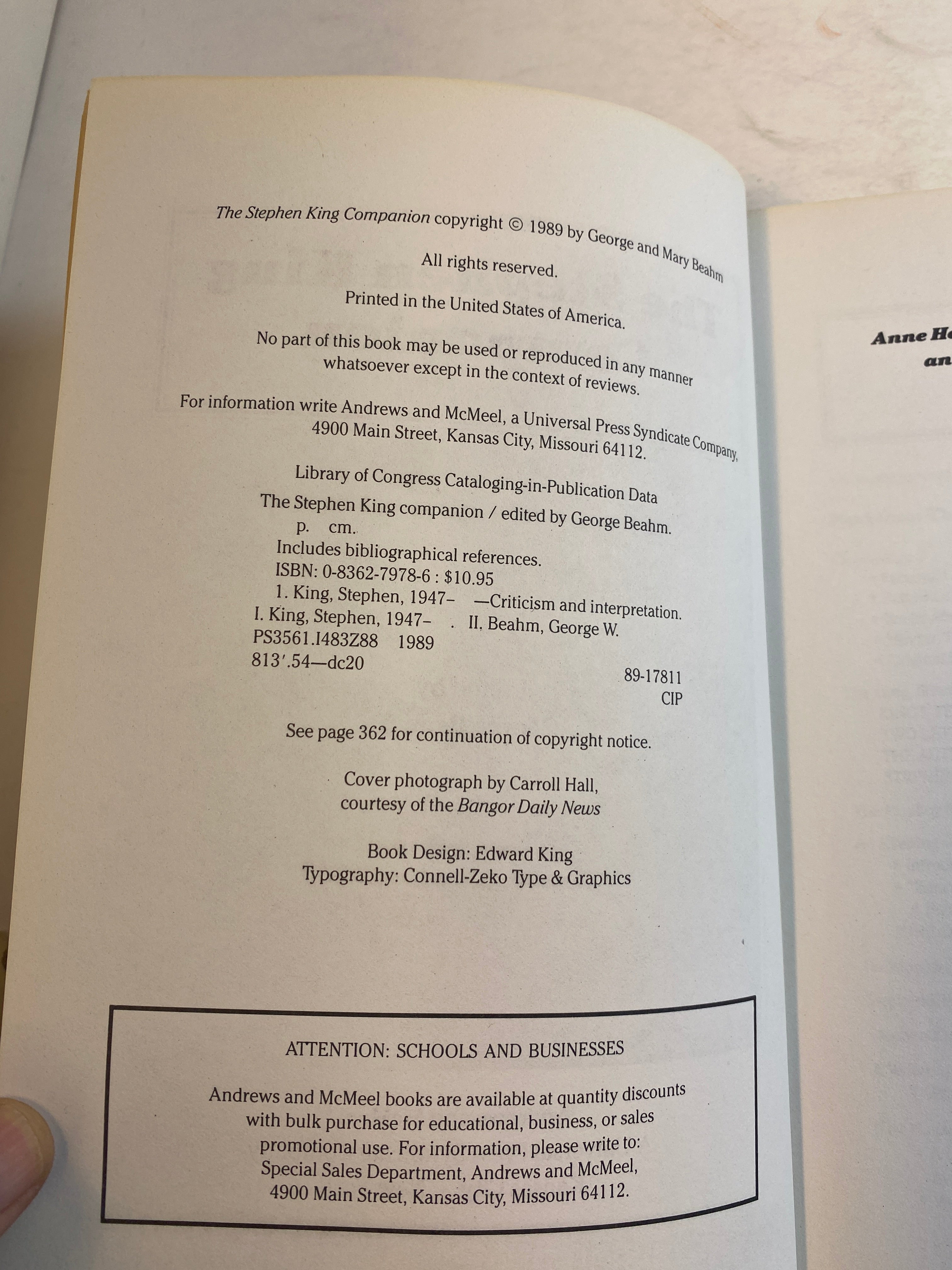 Stephen King Companion edited by George Beahm SC 1989