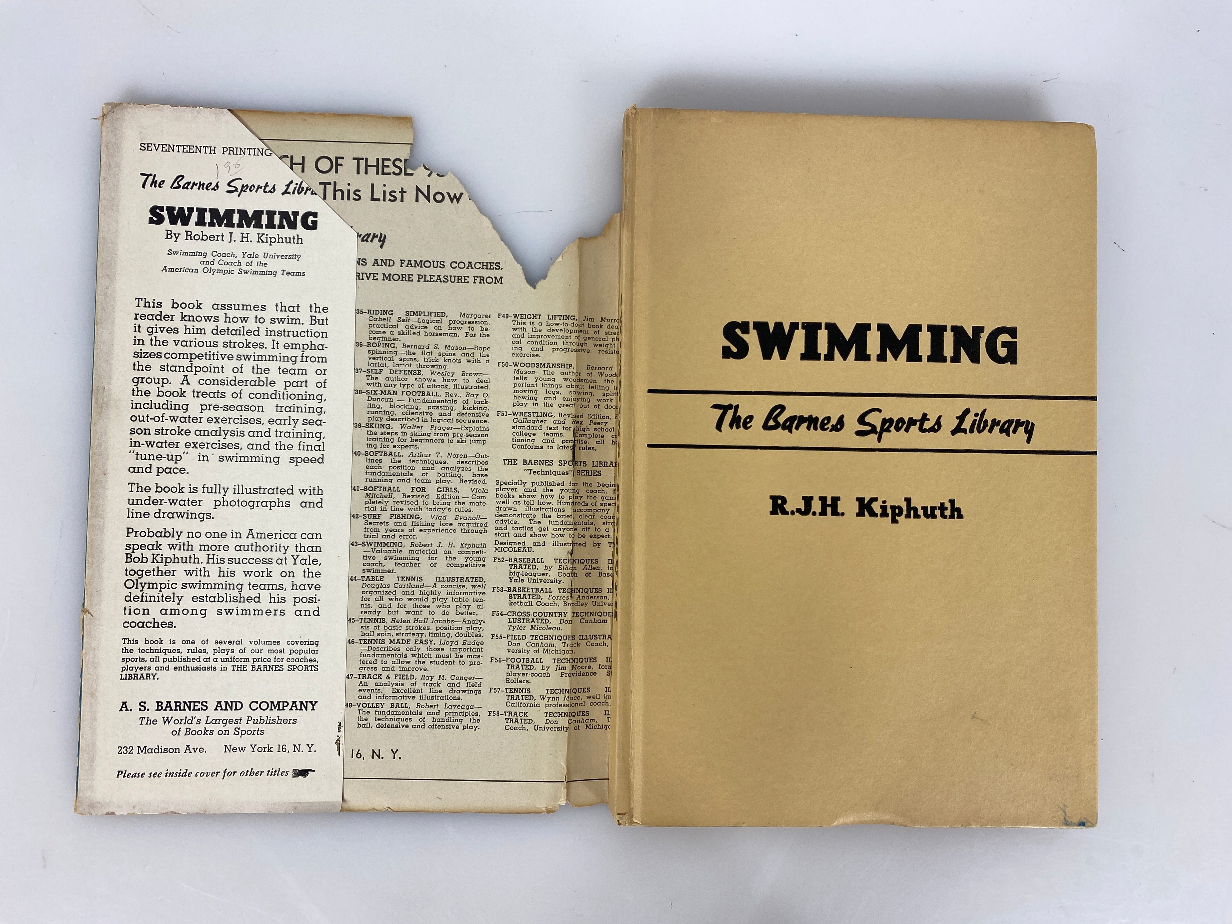 Swimming by Robert Kiphuth 1942 The Barnes Sports Library Vintage HC DJ
