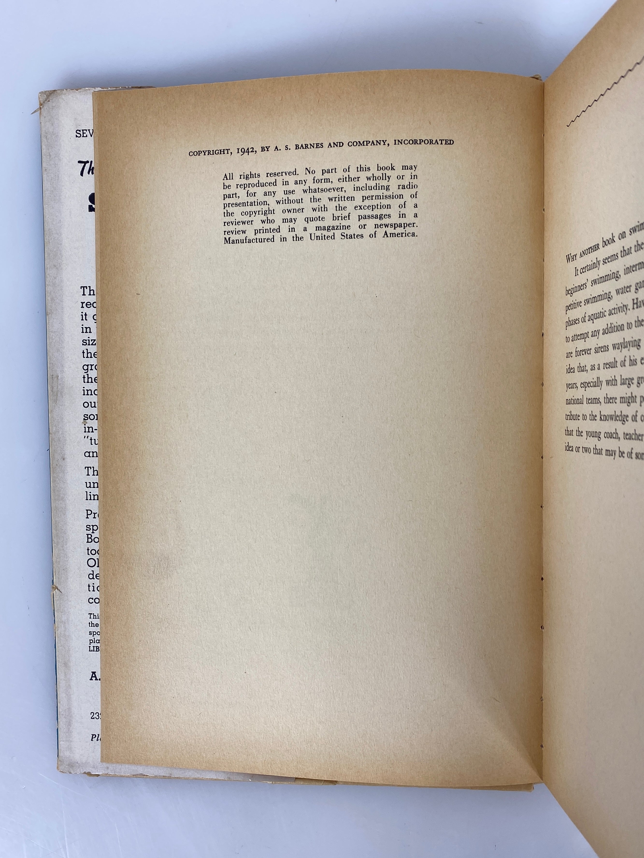 Swimming by Robert Kiphuth 1942 The Barnes Sports Library Vintage HC DJ