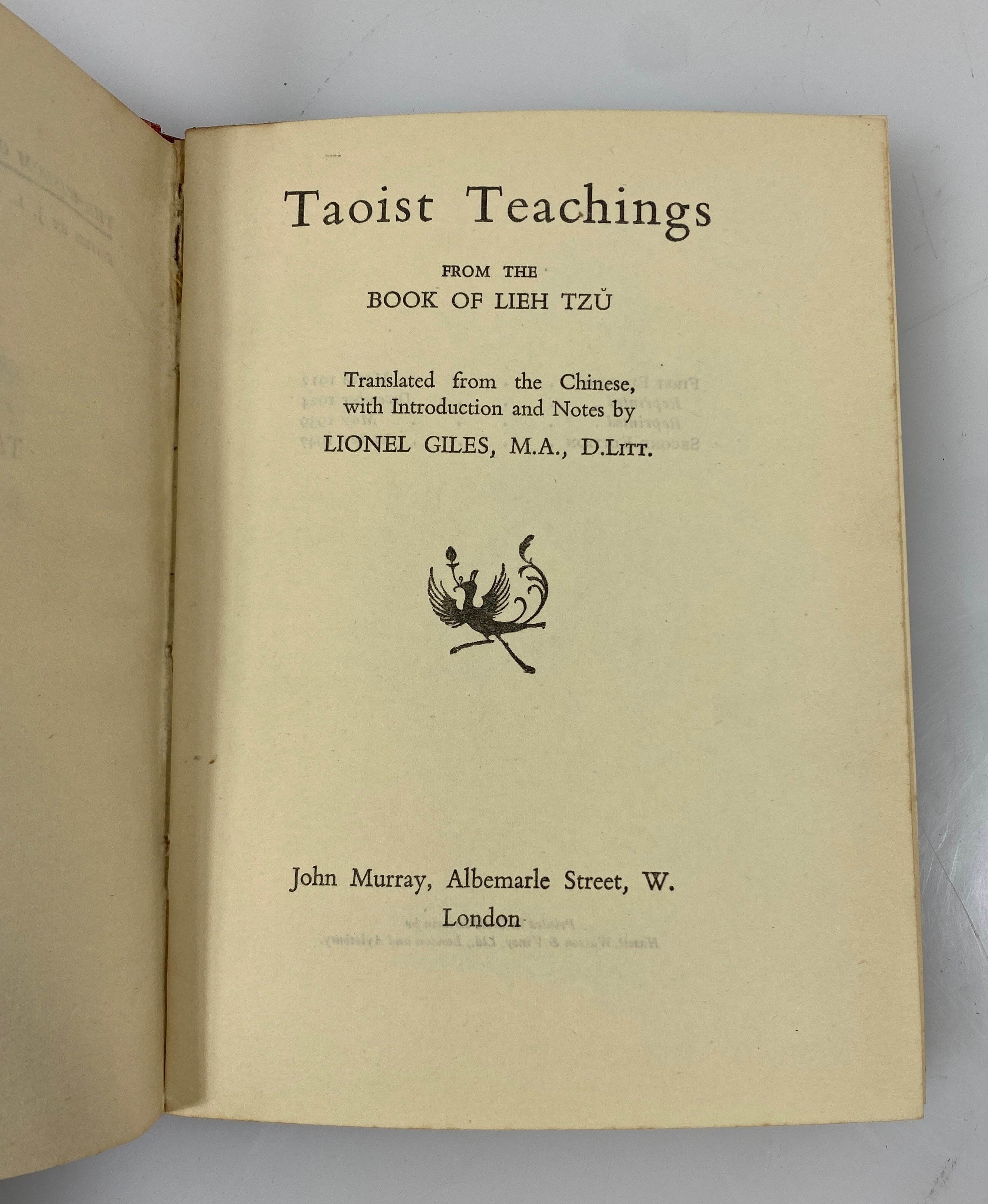 Taoist Teaching from the Book of Lieh Tzu Lionel Giles 2nd Ed. 1947 HCDJ