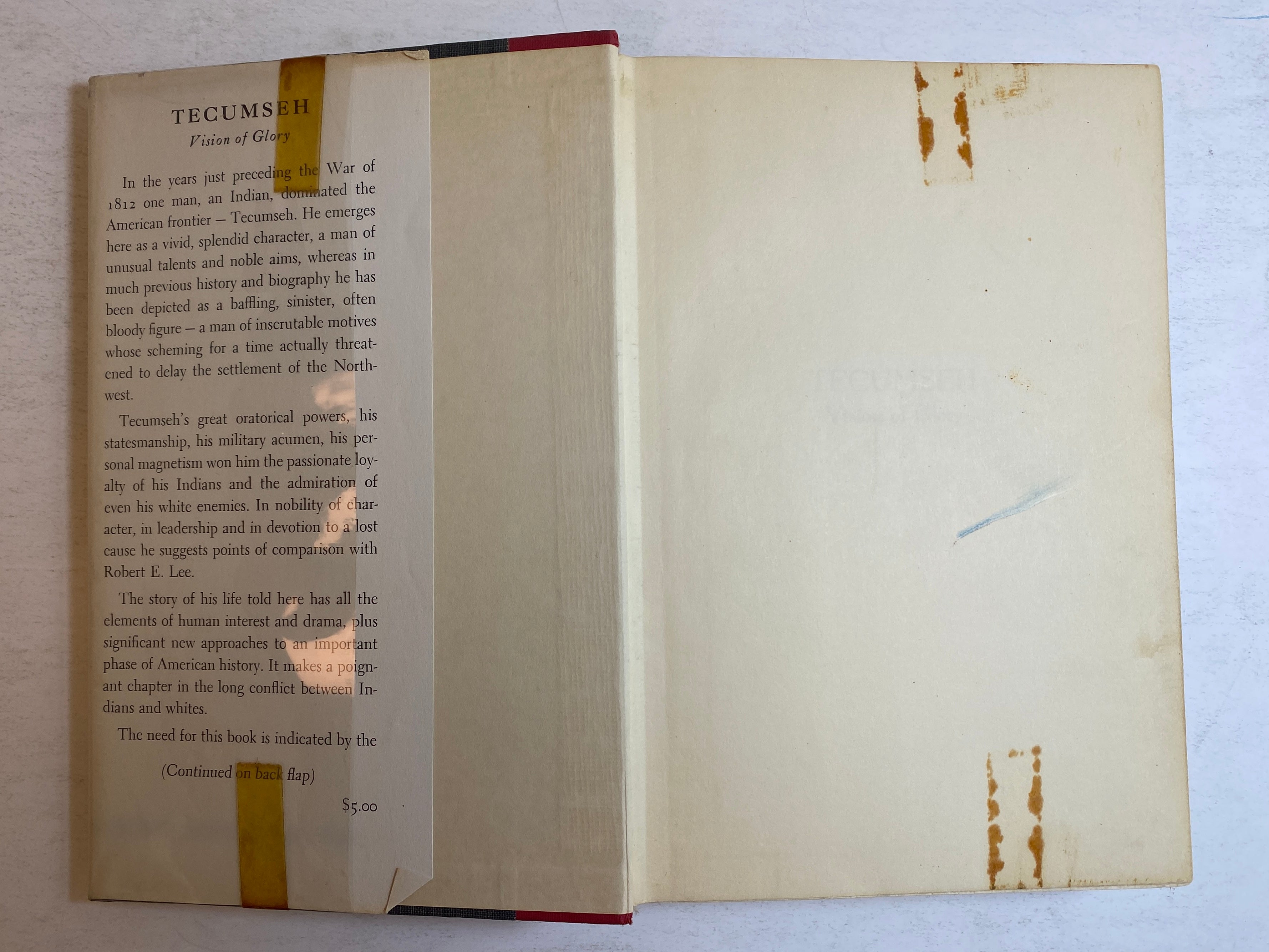 Tecumseh Vision of Glory by Glenn Tucker 1956 1st Edition Ex-Library HC DJ