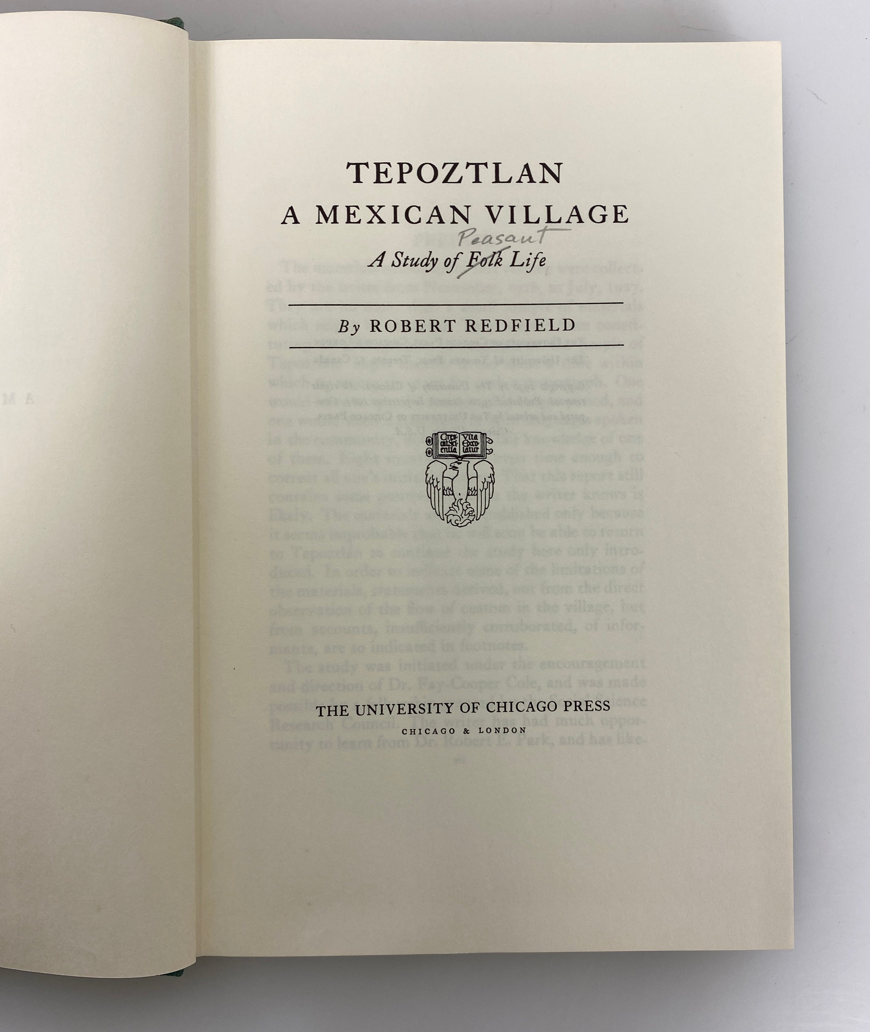 Tepoztlan A Mexican Village A Study of Folk Life by Robert Redfield 1964 HC