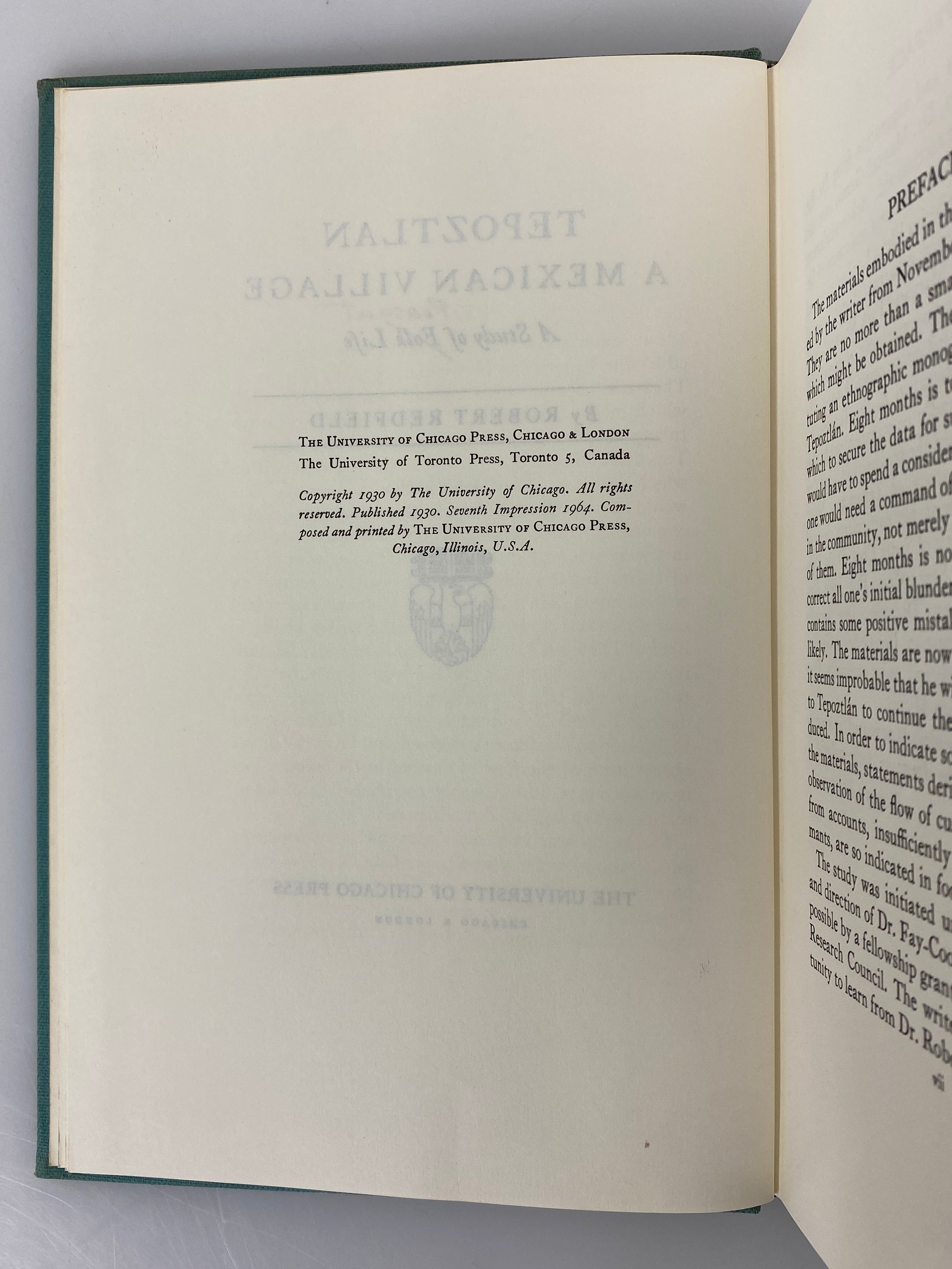 Tepoztlan A Mexican Village A Study of Folk Life by Robert Redfield 1964 HC