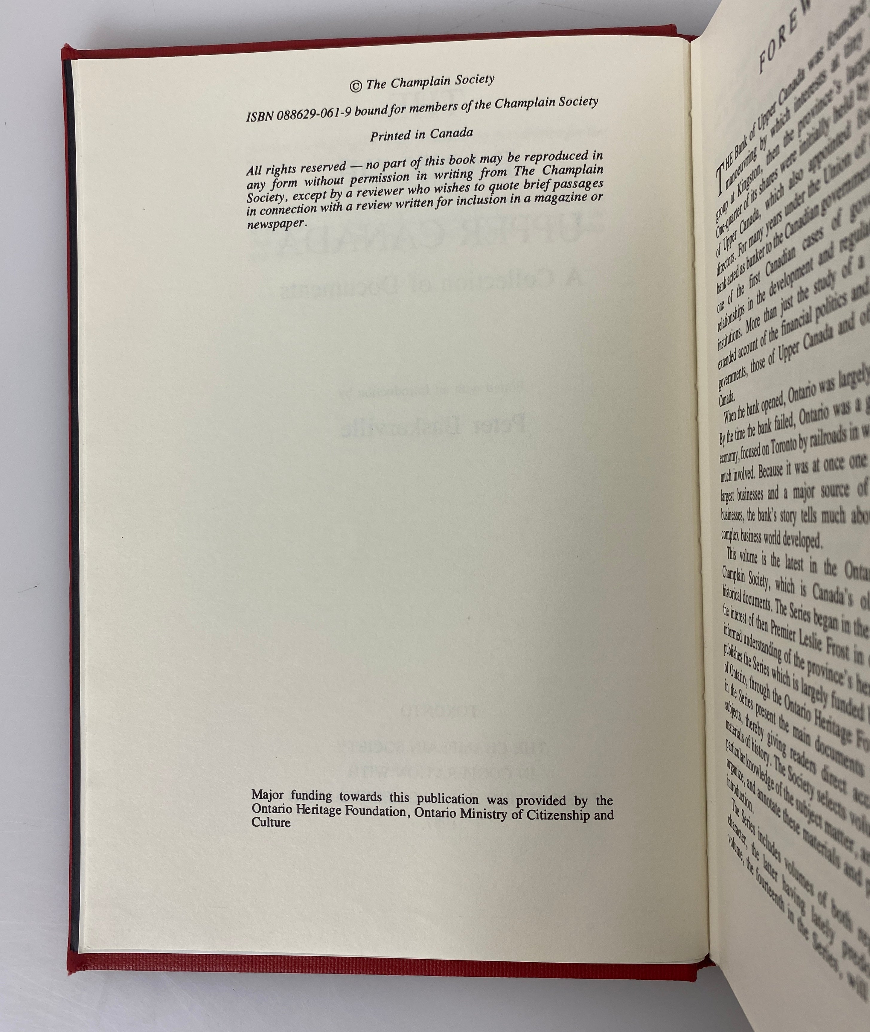 The Bank of Upper Canada by Baskerville 960/1300 The Champlain Society 1987 HC