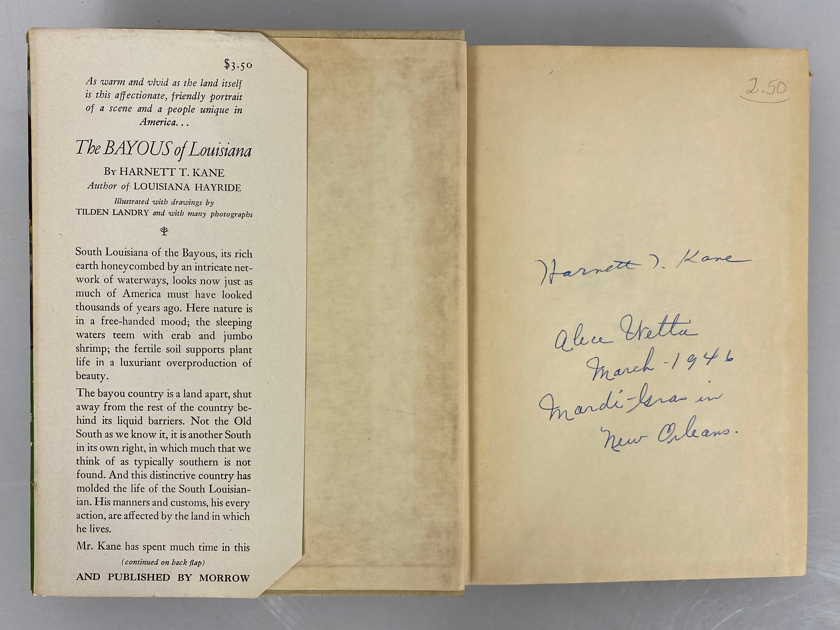 The Bayous of Louisiana by Harnett T. Kane 1943 HC DJ