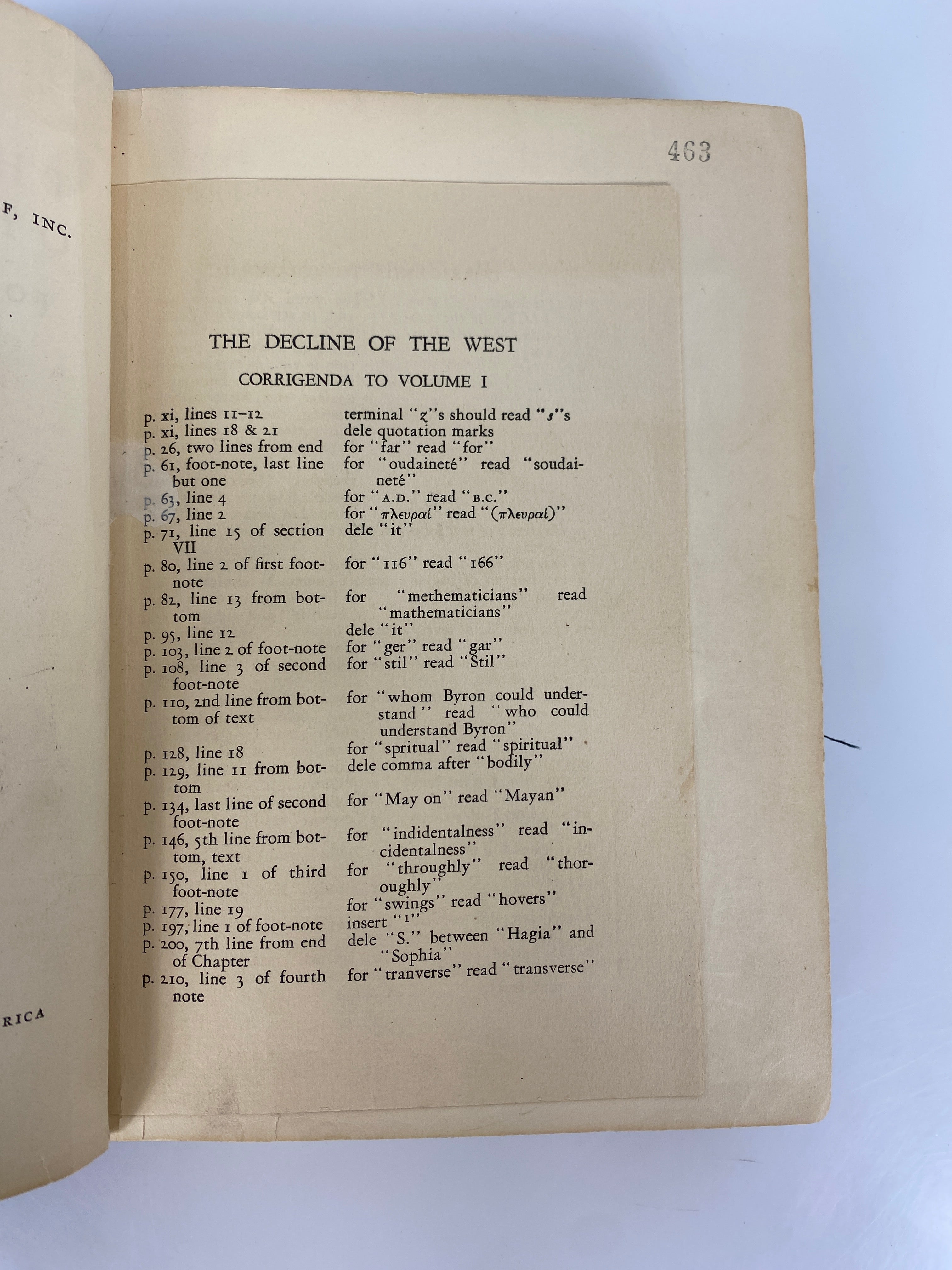 The Decline of the West Form & Actuality by Spengler 1927 6th Print Ex-Library