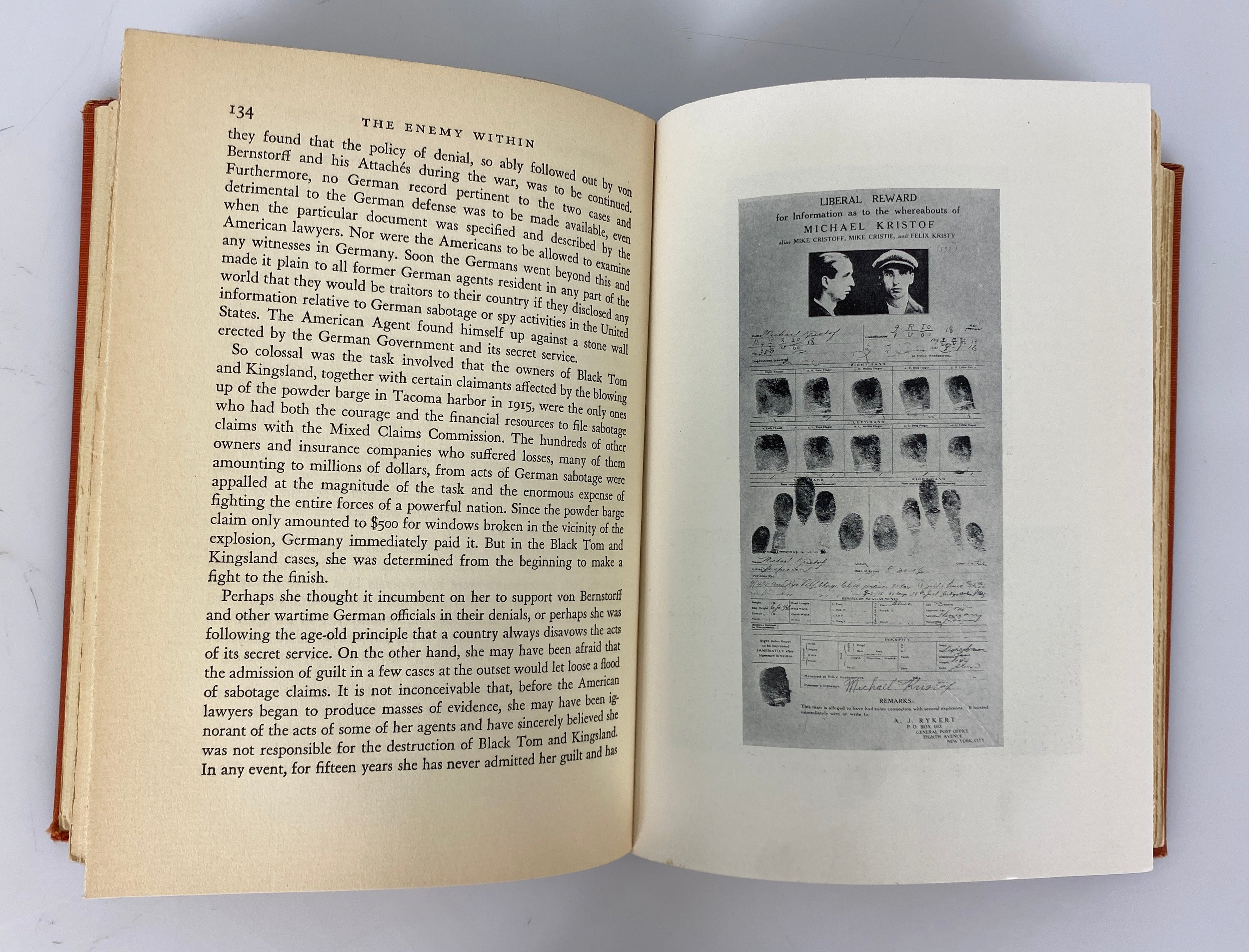 The Enemy Within by Captain Henry Landau 1937 1st Impression Ex-Library HC