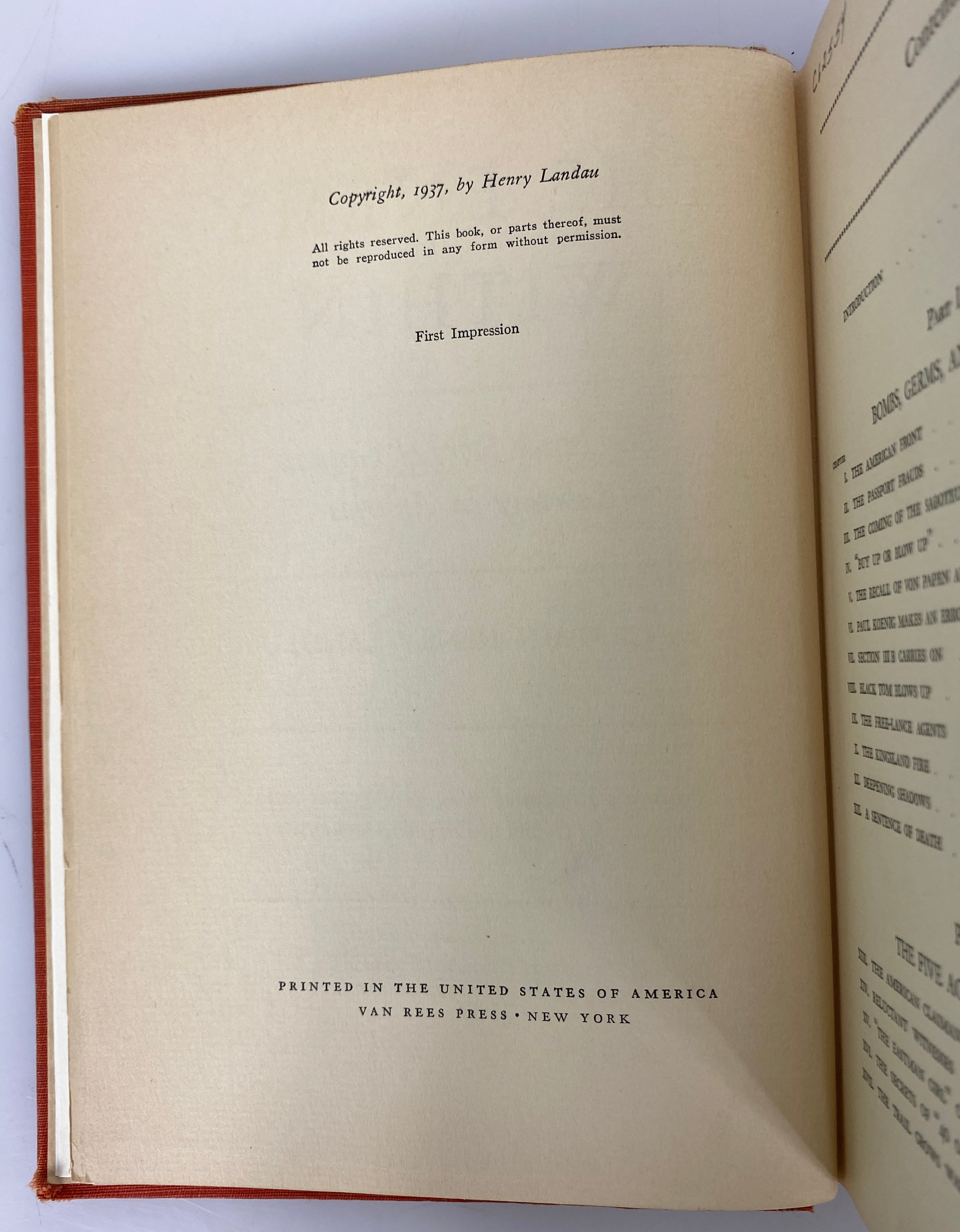 The Enemy Within by Captain Henry Landau 1937 1st Impression Ex-Library HC