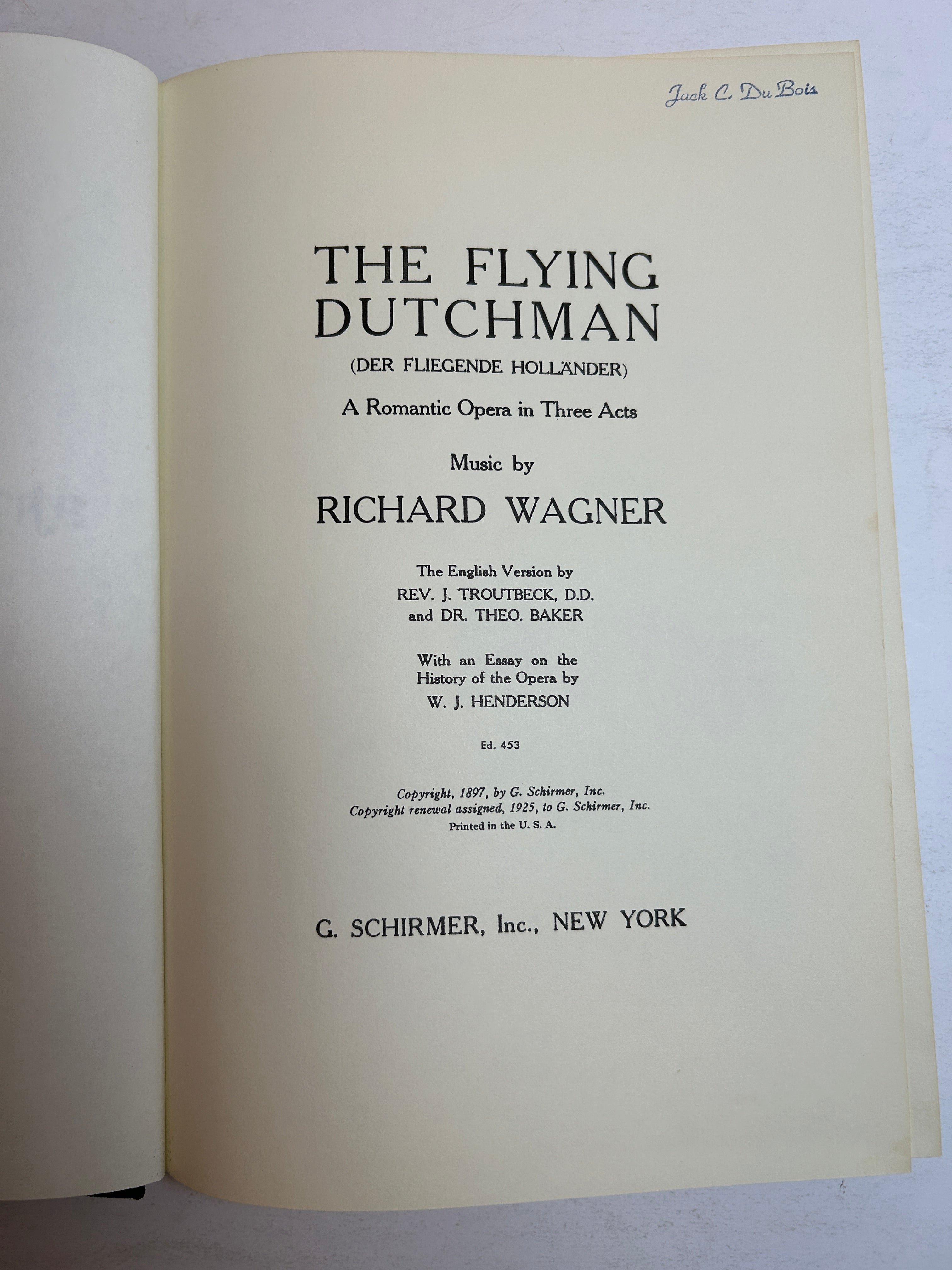 The Flying Dutchman/Der Fliegende Hollander Bilingual Opera Score Schirmer HC