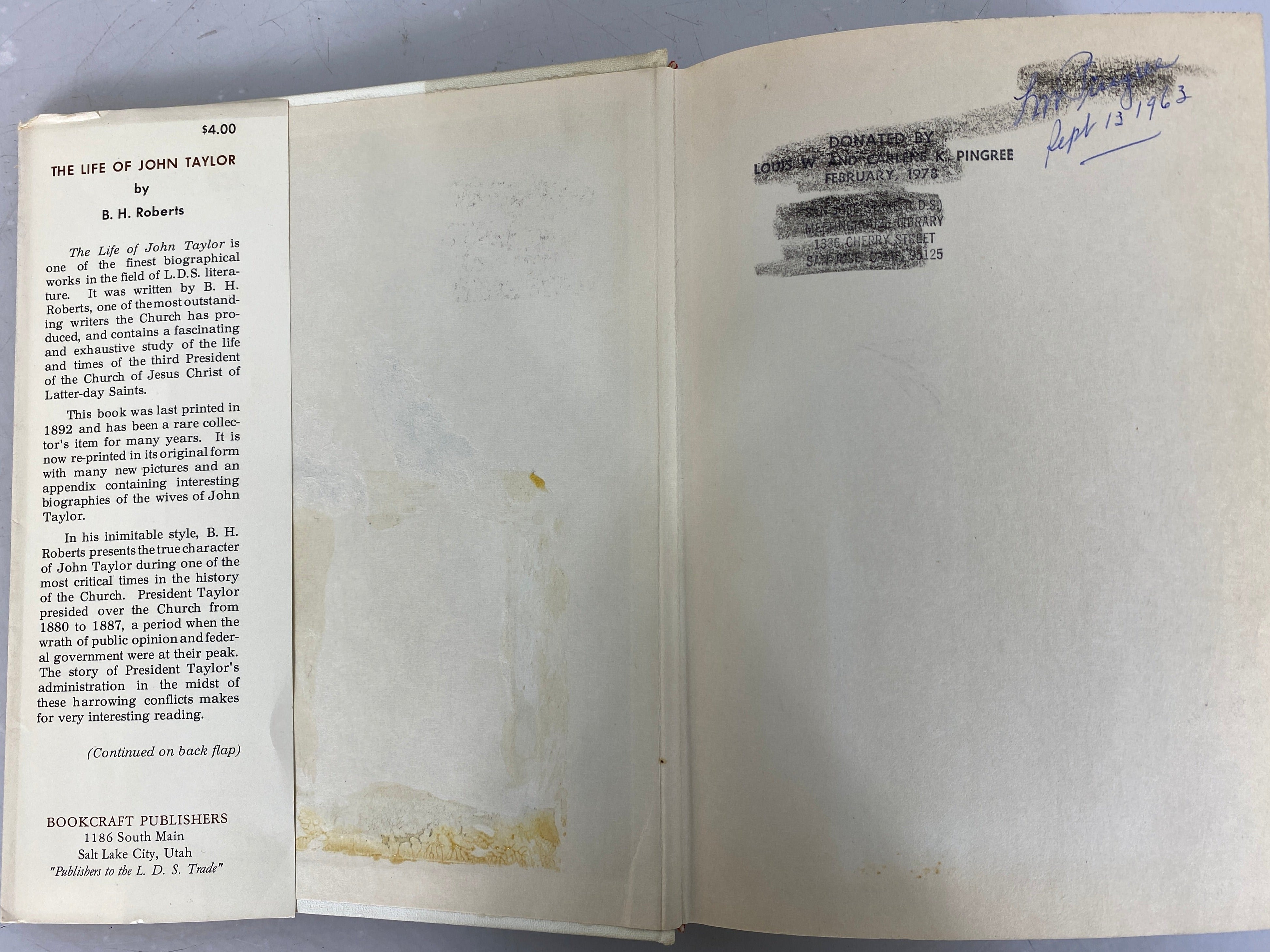 The Life of John Taylor by B.H. Roberts 1963 HC DJ