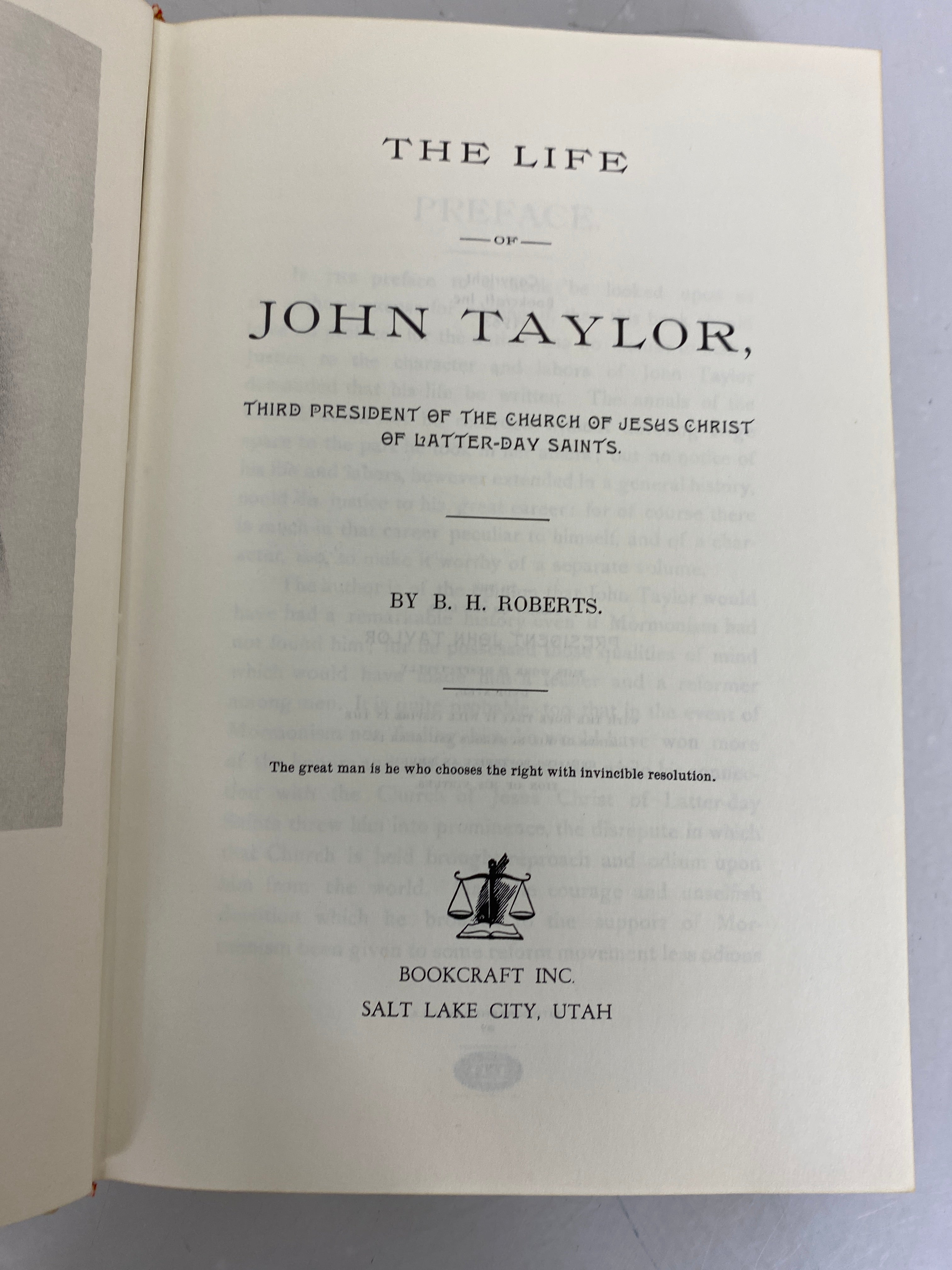 The Life of John Taylor by B.H. Roberts 1963 HC DJ
