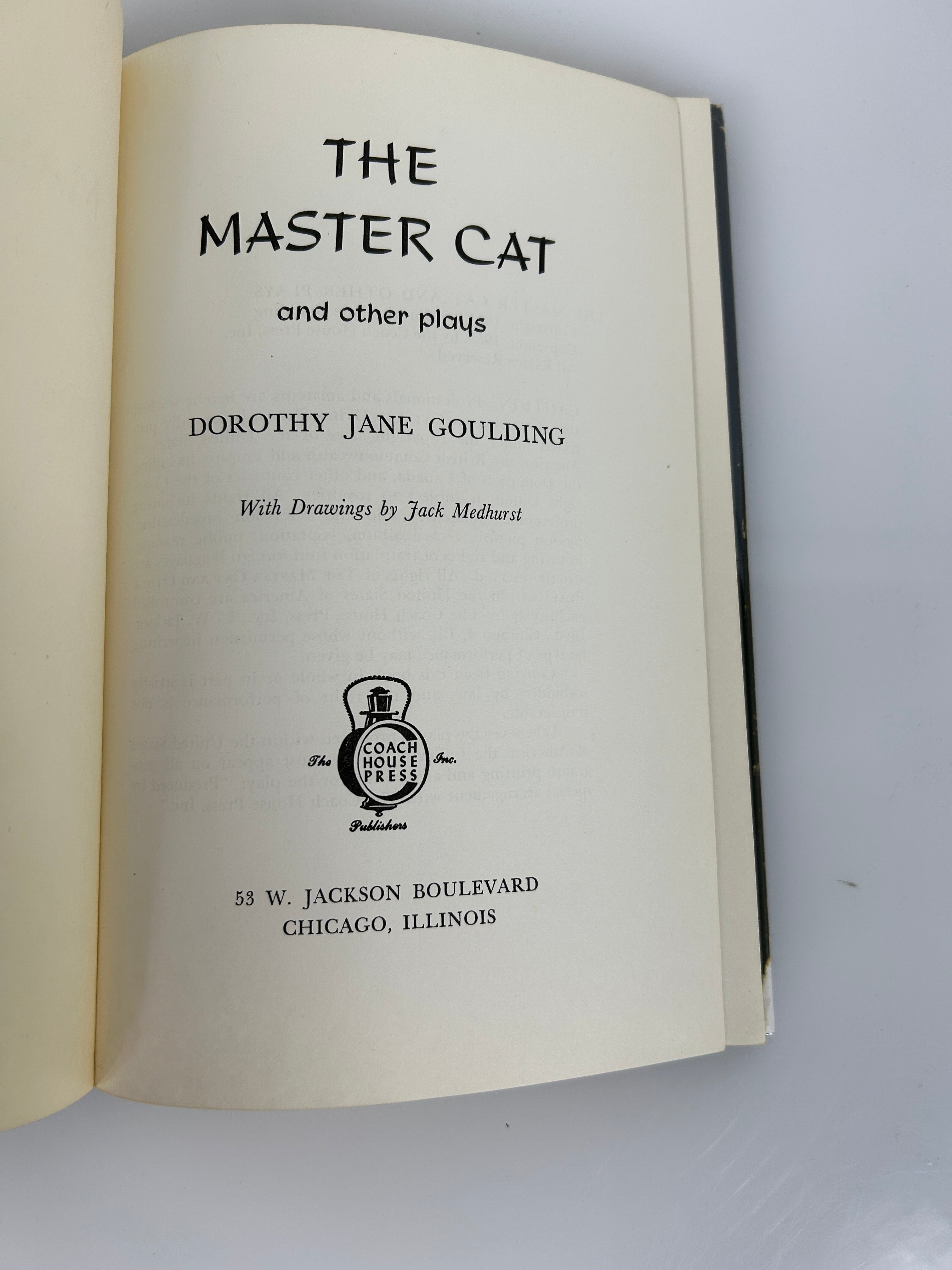 The Master Cat & Other Plays 1953 with Costume Notes and Sketches HC