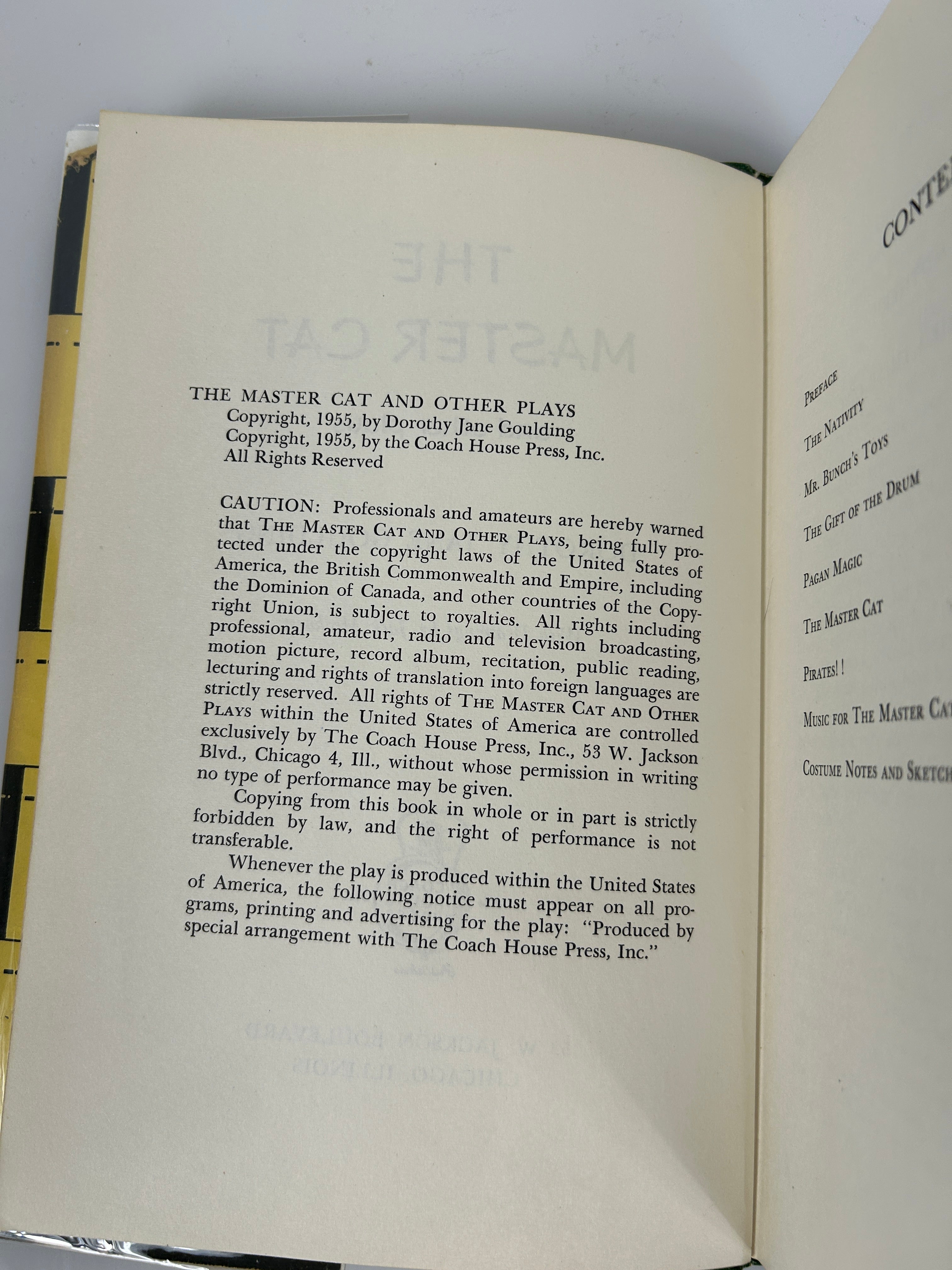The Master Cat & Other Plays 1953 with Costume Notes and Sketches HC