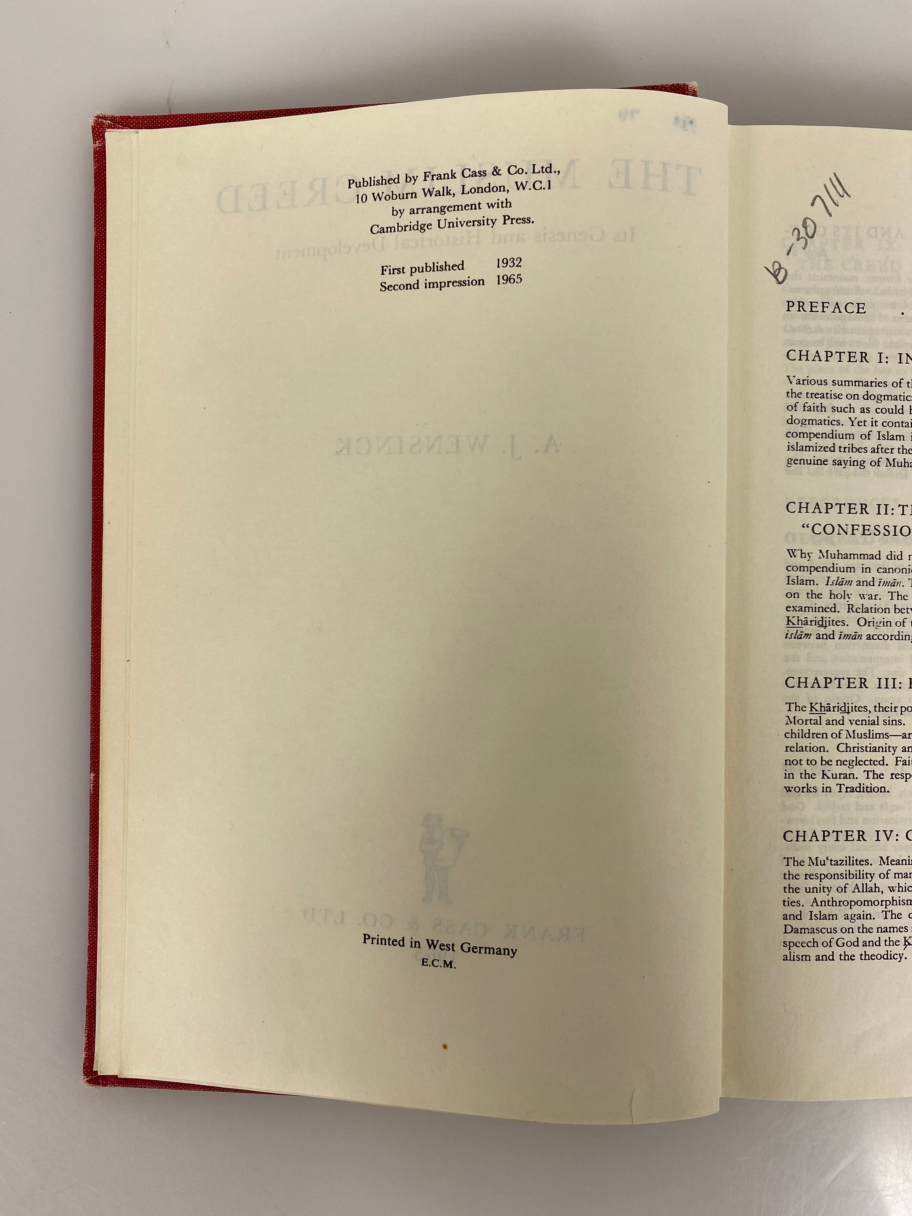 The Muslim Creed by A.J. Wensinck 1965 2nd Impression Ex-Library HC
