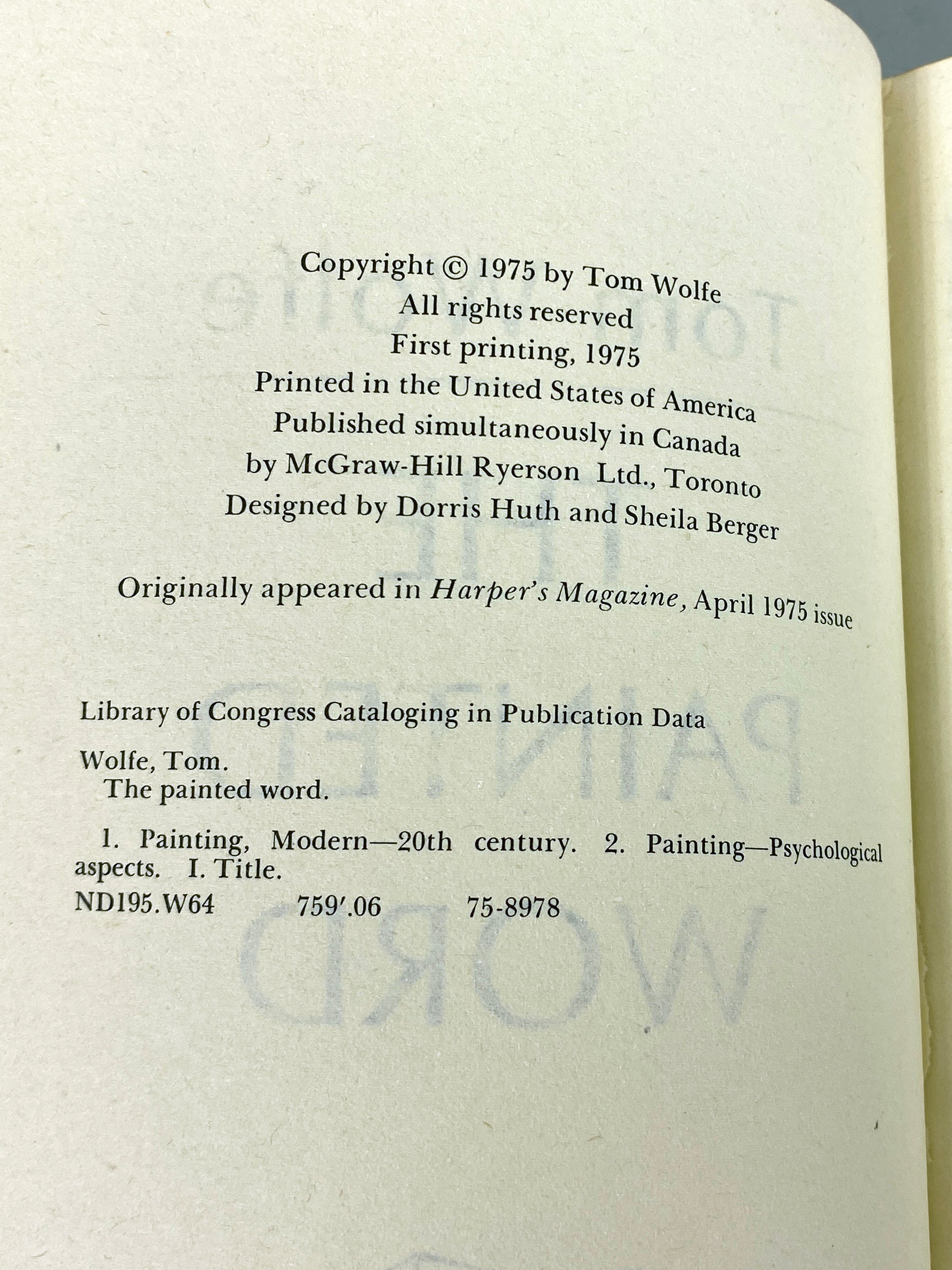 The Painted Word by Tom Wolfe 1975 First Printing HC DJ