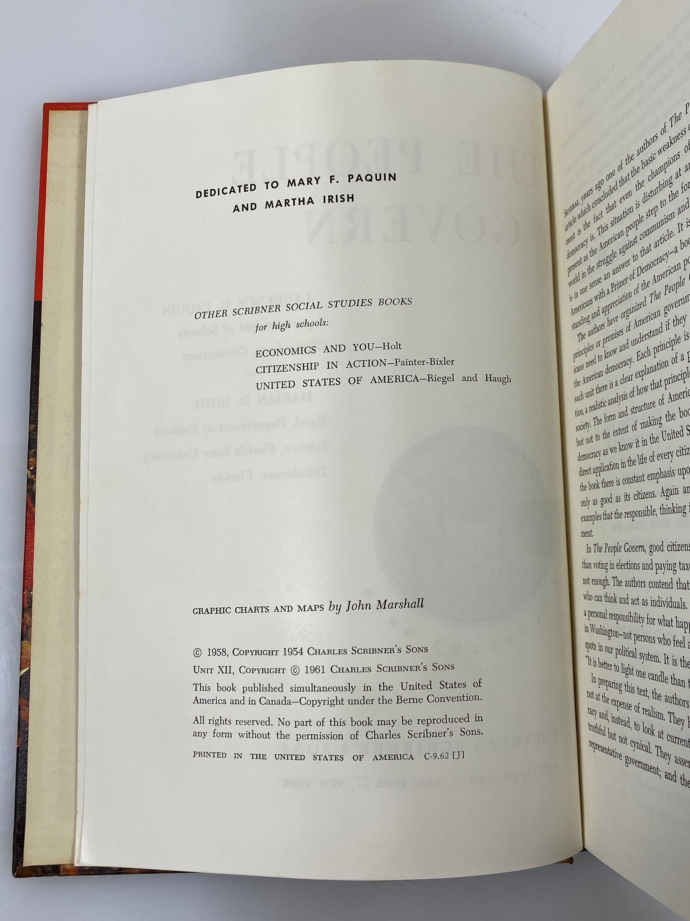 The People Govern by Paquin/Irish w Supplement 1961 Vintage HC Textbook