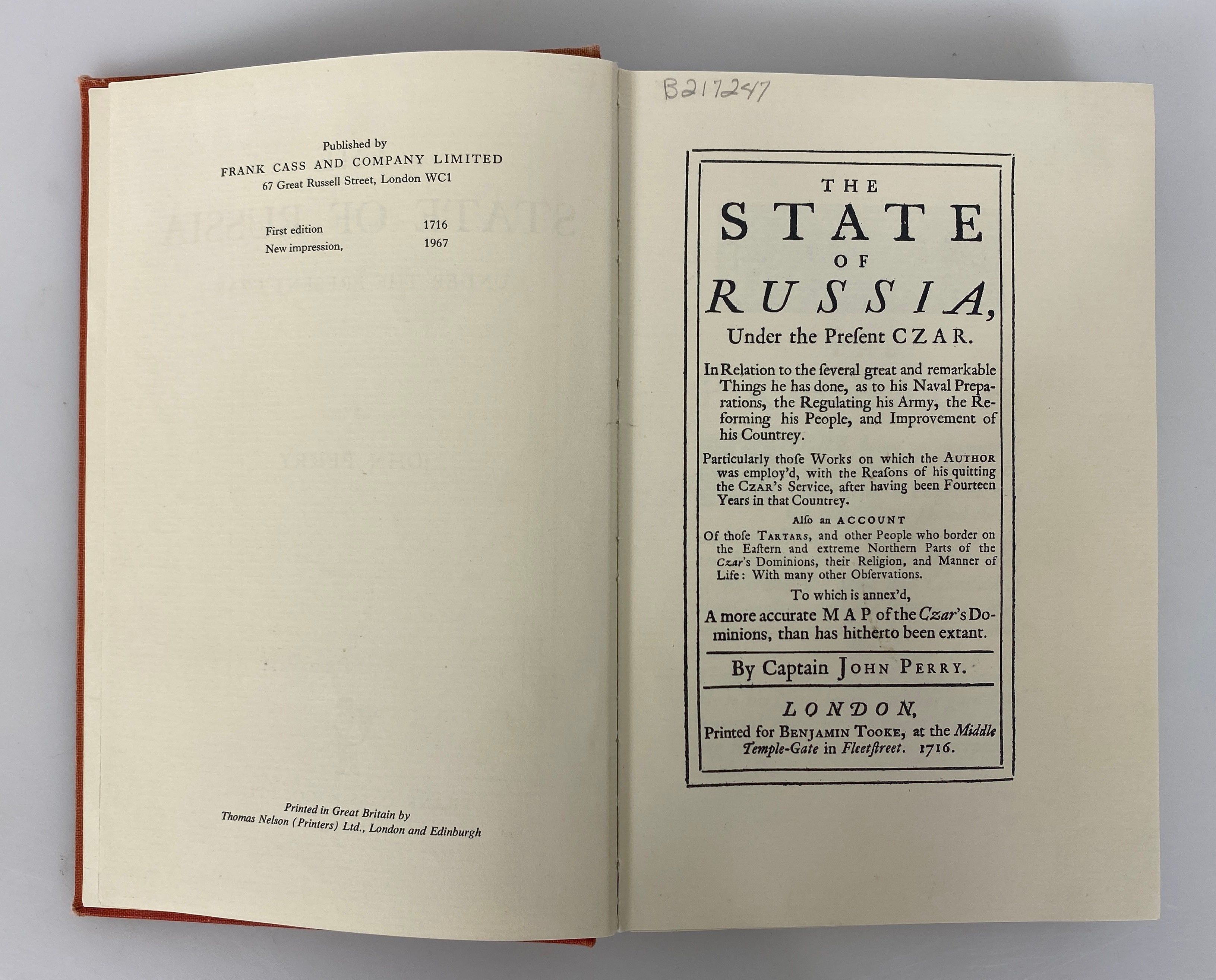 The State of Russia Under the Present Czar by John Perry 1967 Ex-Library HC