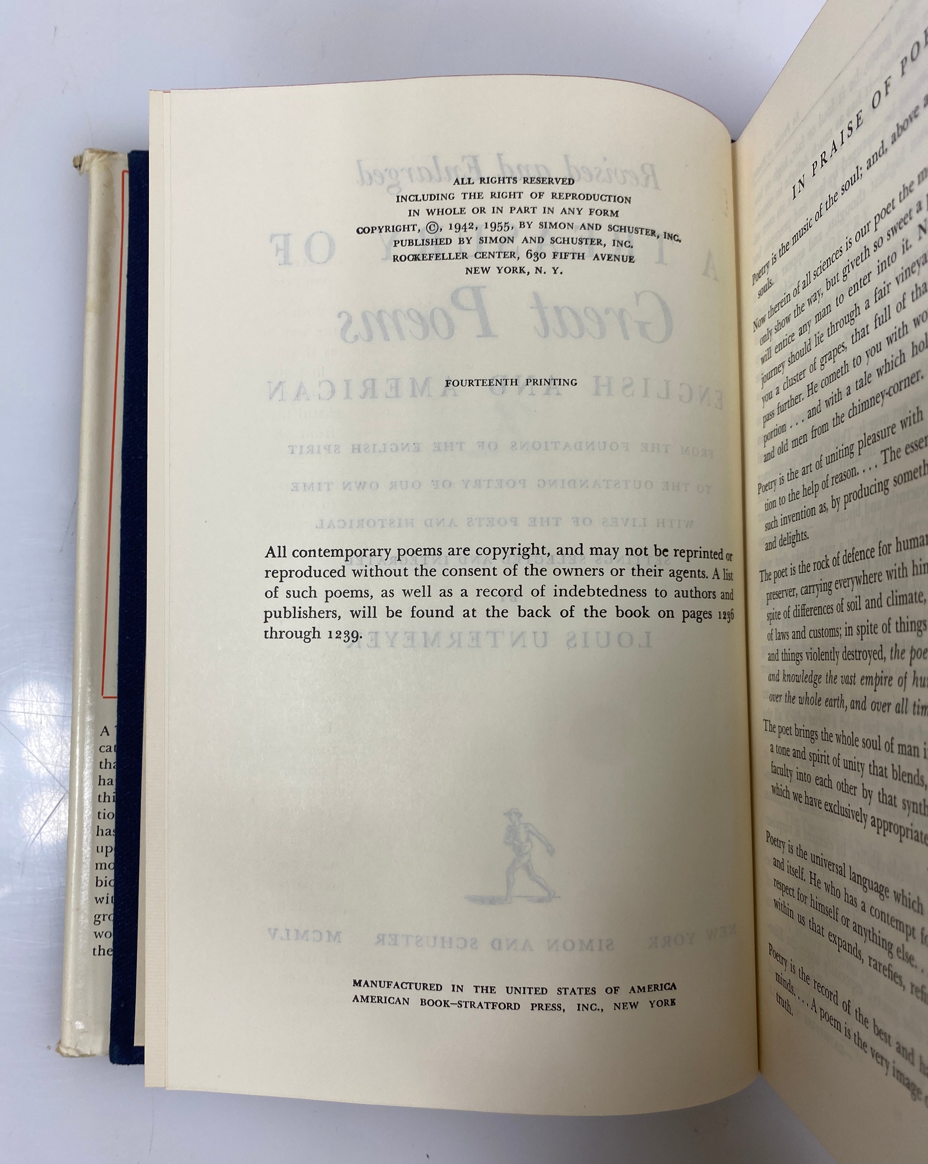 Treasury of Great Poems English & American by Untermeyer 1955 14th Print HCDJ