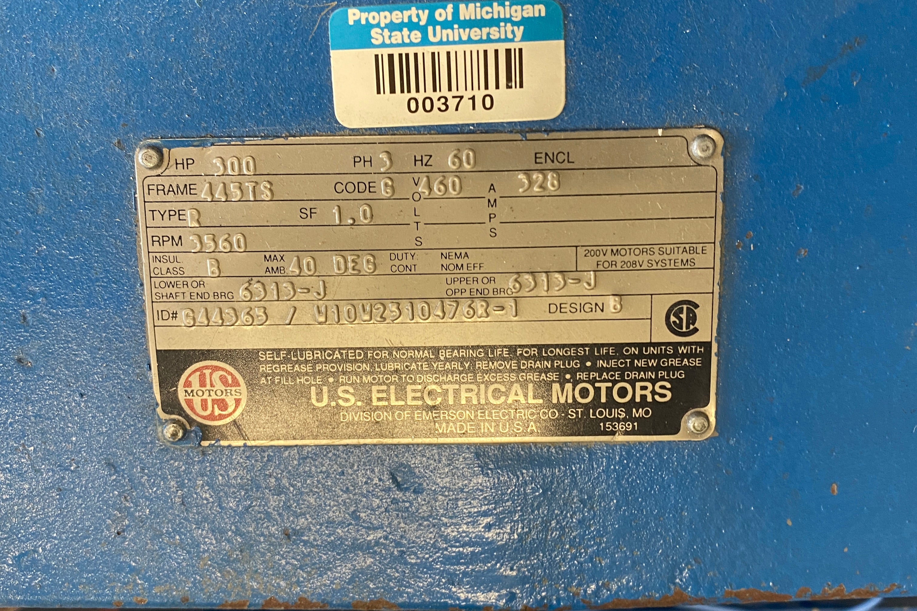 U.S Electrical Motors #6313-J 300 Horse Power Free Turning Motor