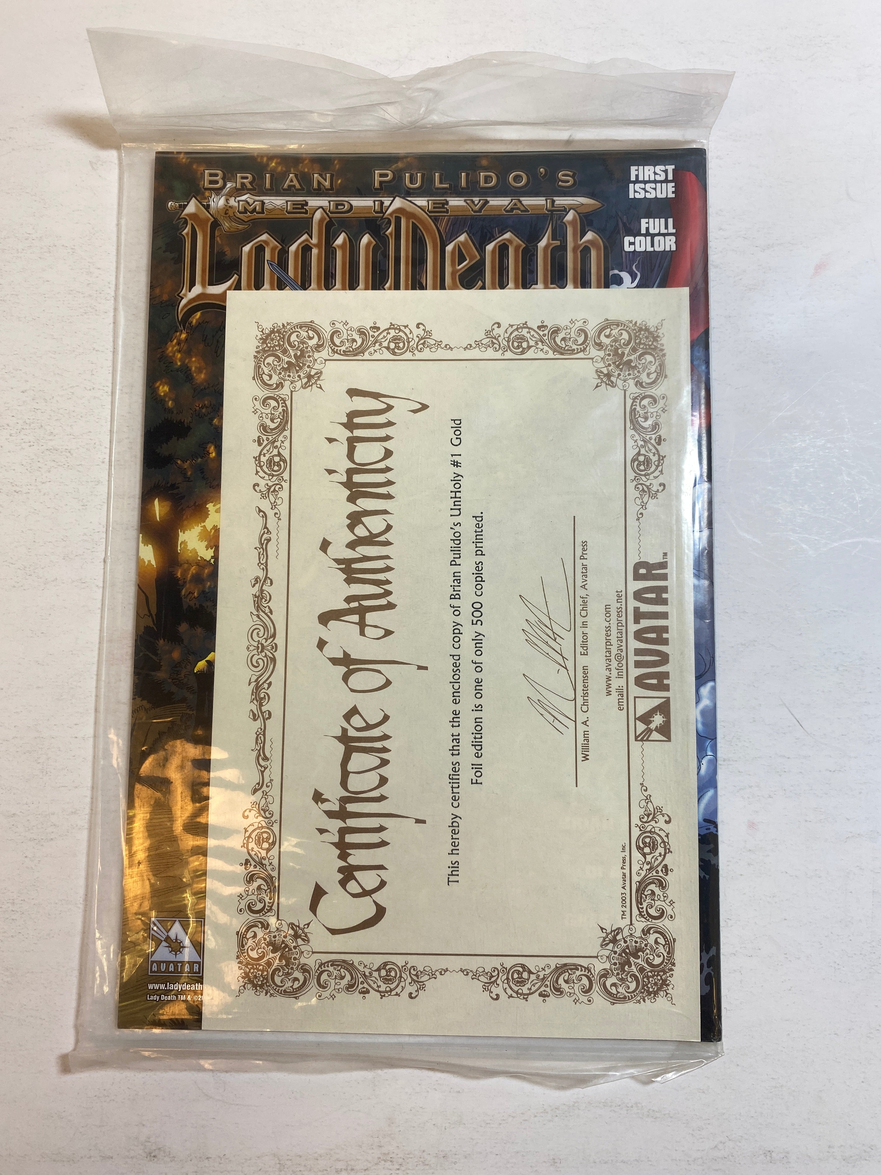 Unholy Gold Variant Avatar Comics No. 1 Variant out of 500 sealed 2003